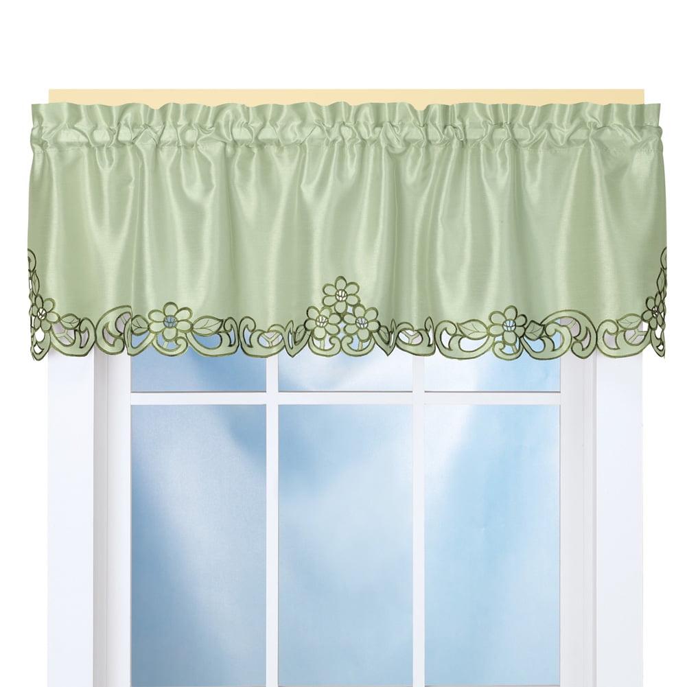 Collections Etc Elegance Scroll Embroidered Cut-Out Window Valance with Rod Pocket Top for Easy Hanging, 58" W x 13" L, Sage