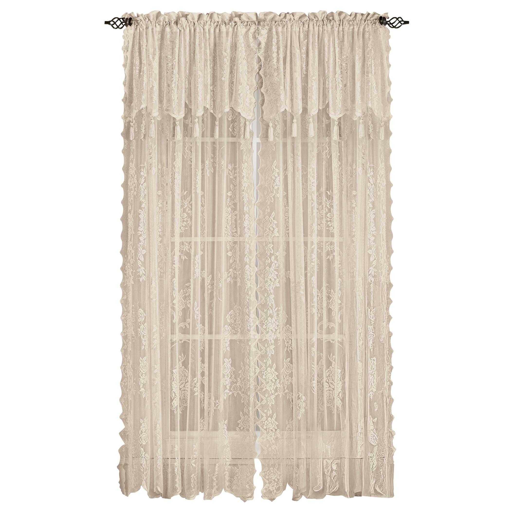 Collections Etc Carly Sheer Floral Lace Design Curtain Panel and Valance