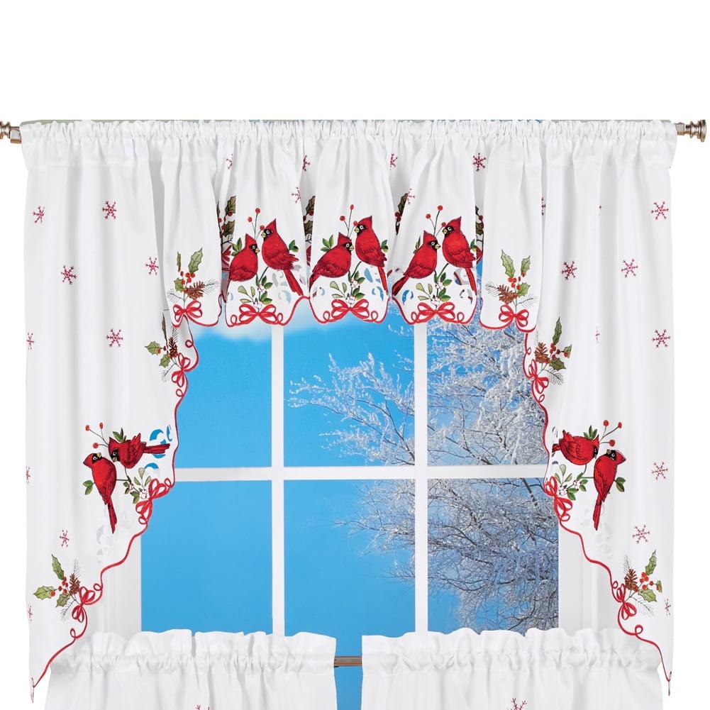 Red and White Polyester Embroidered Cardinal Window Swags