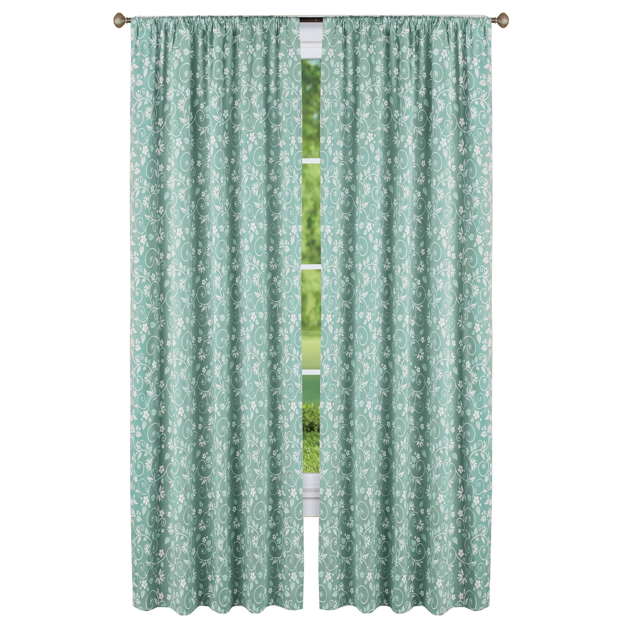 Sage Floral Scrolling Vine Pattern Rod Pocket Window Panel Pair