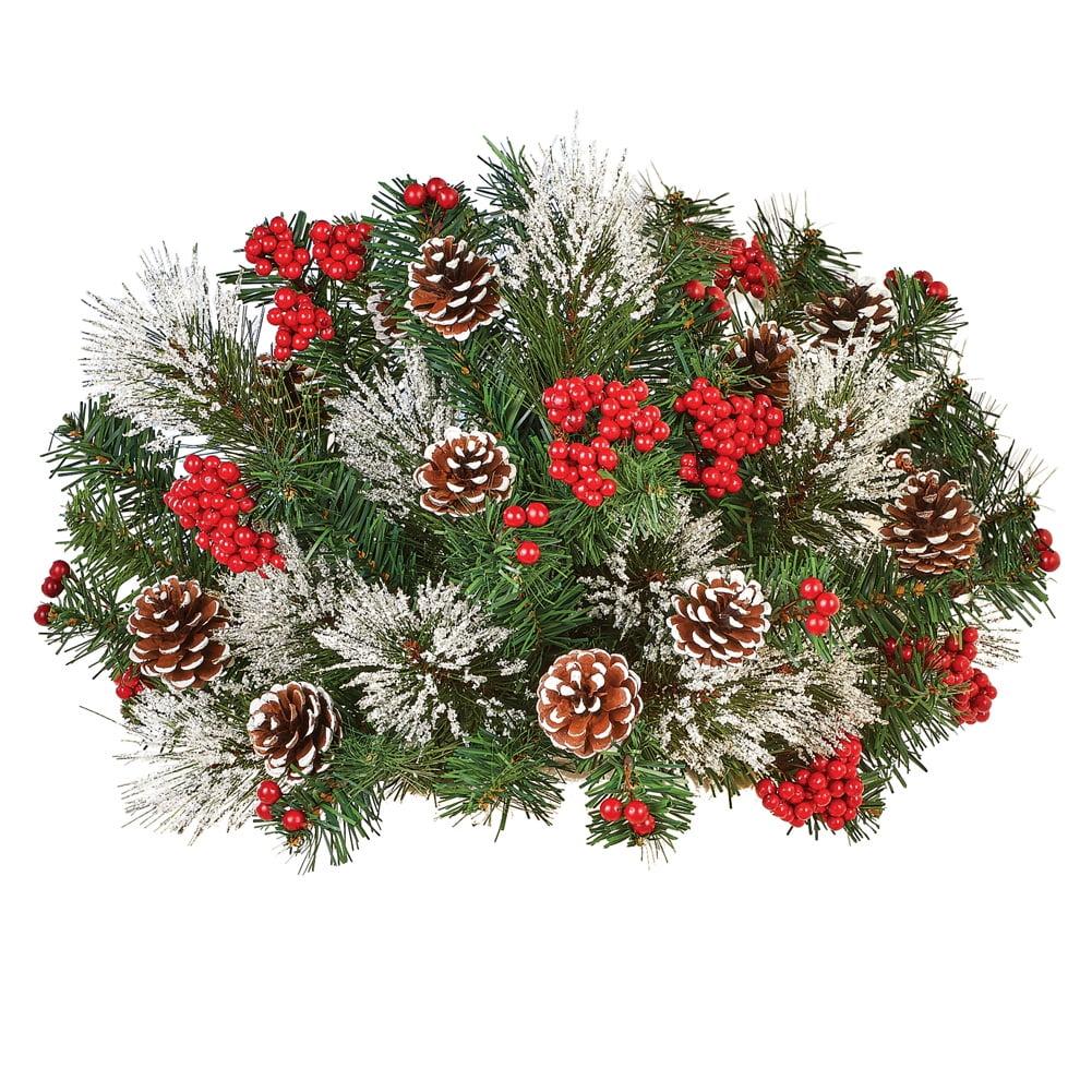 Collections Etc Frosted Pine Branches with Berries and Pinecones - Indoor or Outdoor Winter Decoration