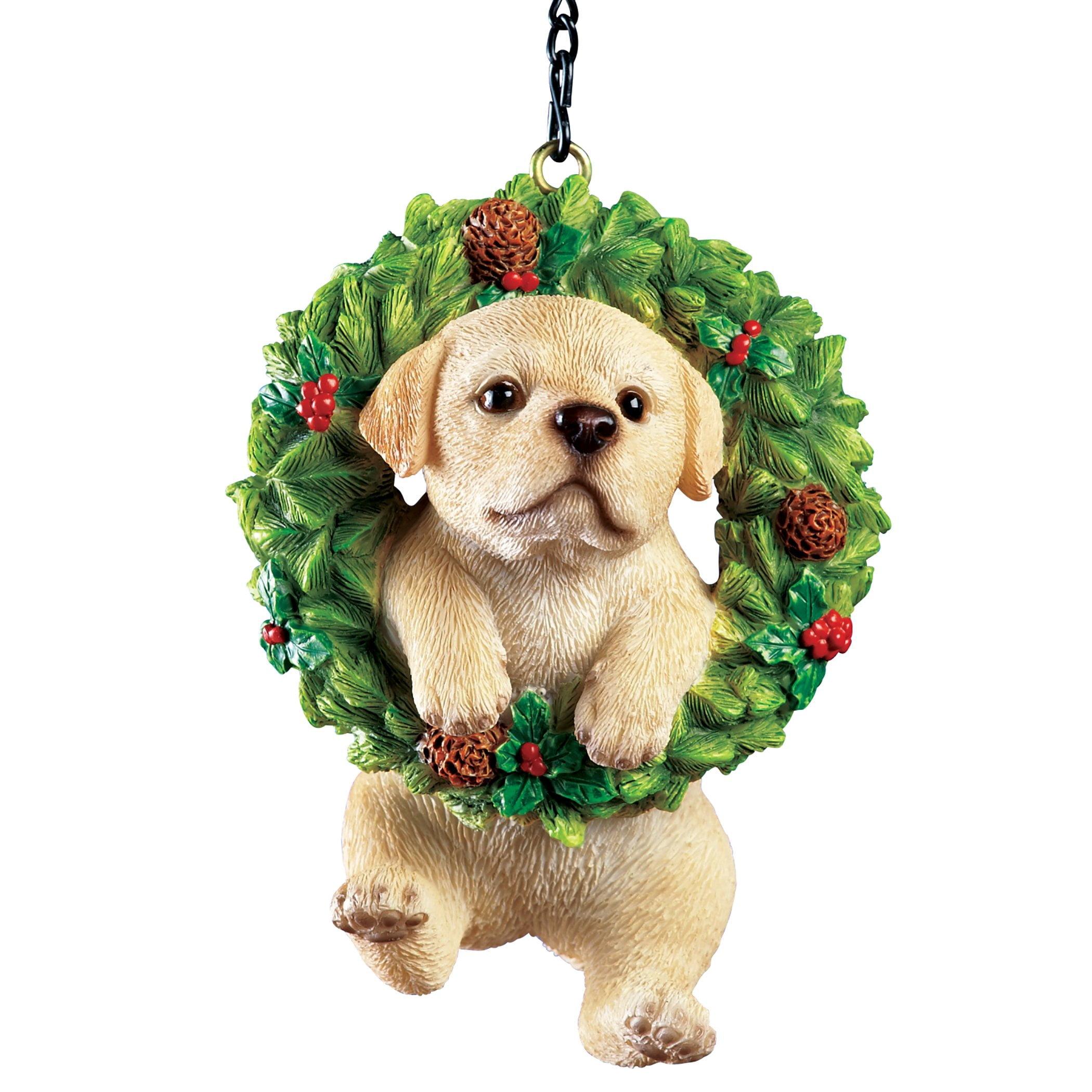 Collections Etc Hand Painted Pet-In-Wreath Hanging Christmas Tree Ornament Labrador