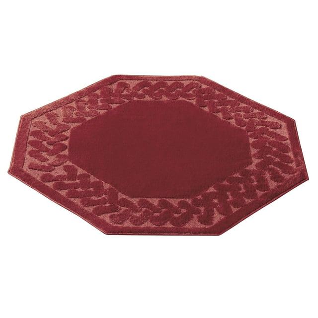 Collections Etc Alfombra de Pasillo Alfombra en Espiga, Color Liso con Detalles Decorativos de Felpa y Respaldo Antideslizante para Pasillo Largo, Burdeos, Octágono