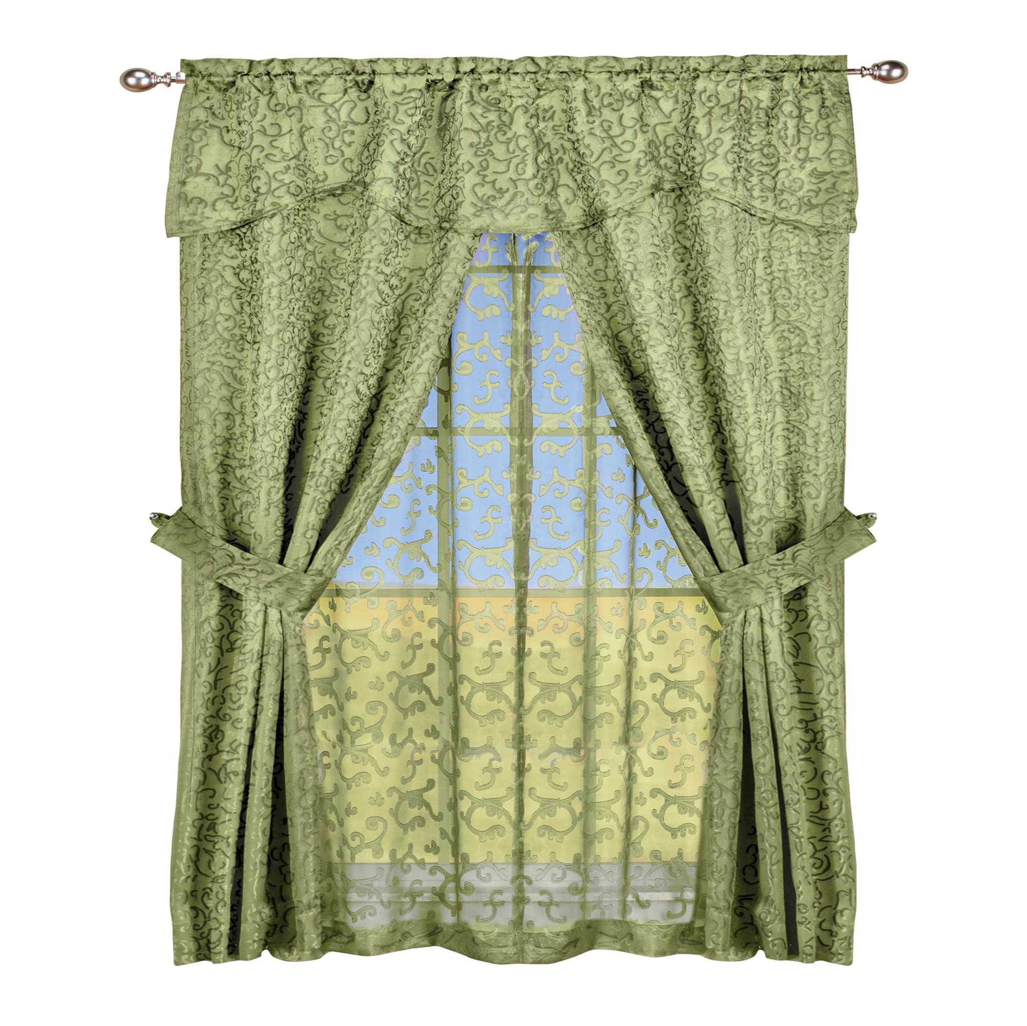 Sage Green Polyester Sheer Insulated Curtain Panel Set