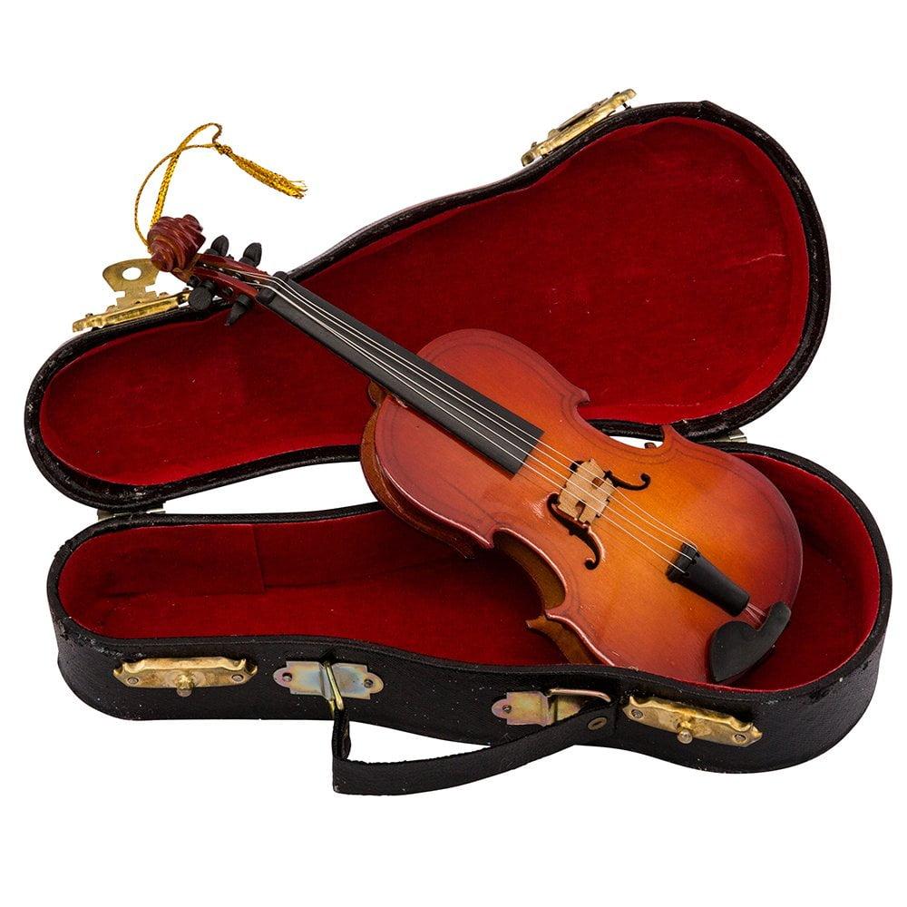 Kurt Adler 5.5" Wood Violin Ornament with Leather Case