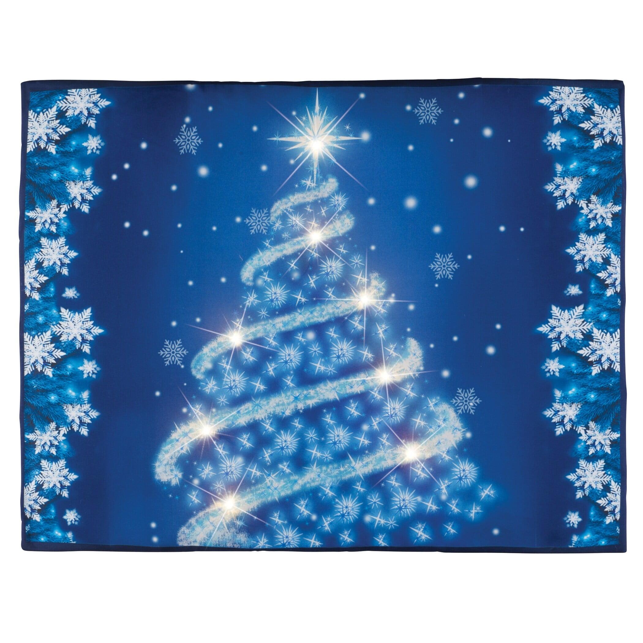 Blue Polyester LED Lighted Christmas Tree Pillow Shams