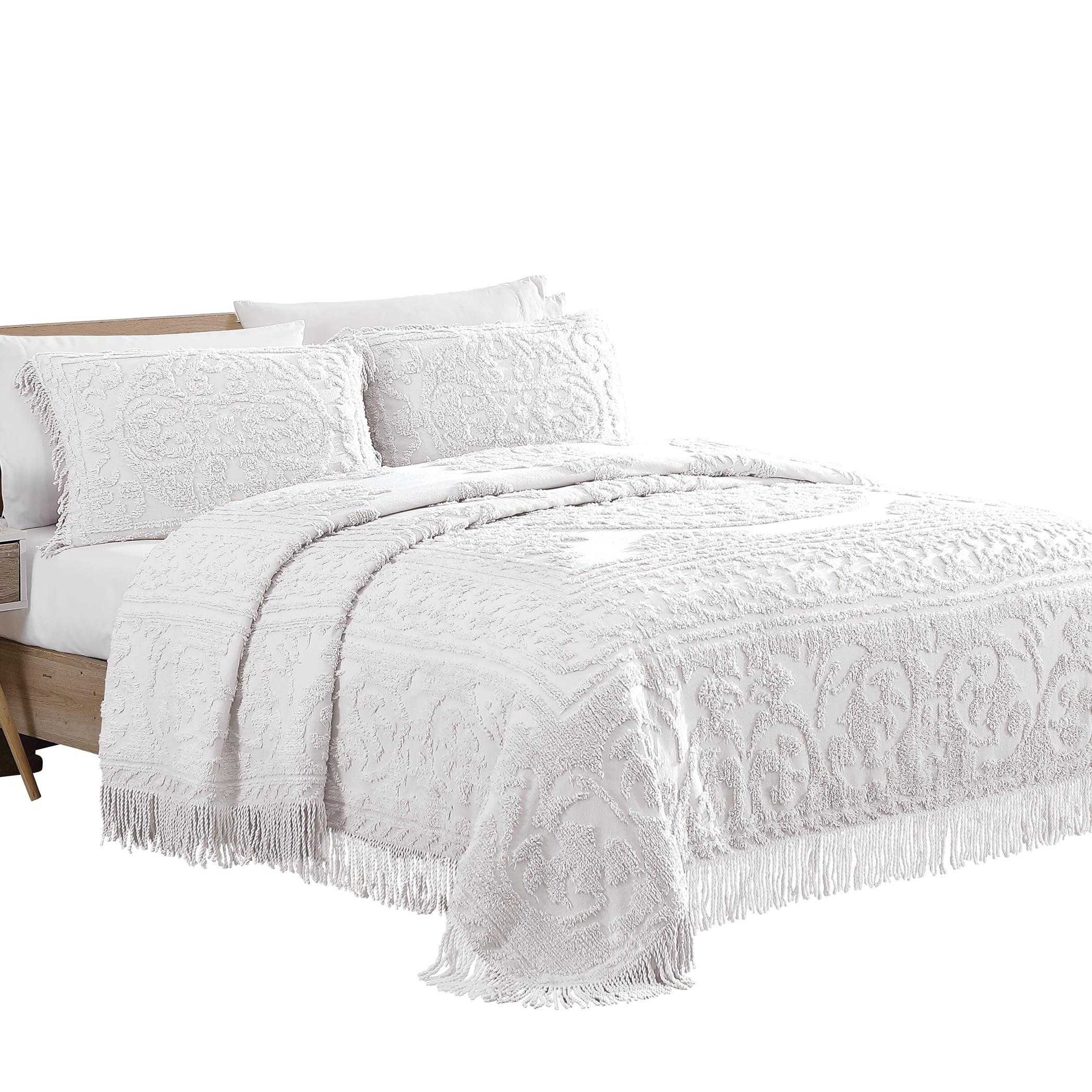 White Full Cotton Medallion Chenille Bedspread