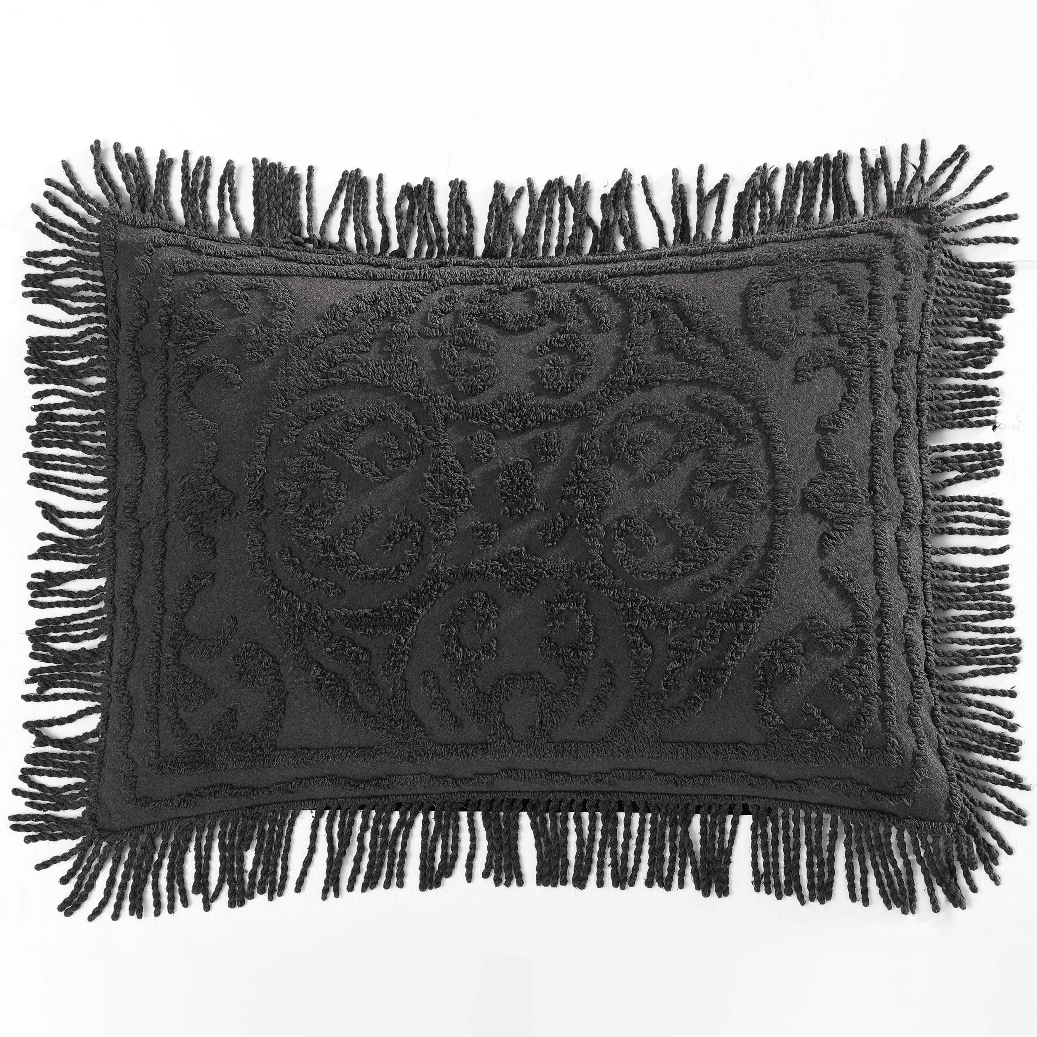 Collections Etc Luxurious Medallion Chenille Fringe Border Pillow Sham Standard Sham - Charcoal