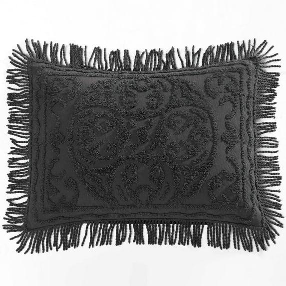 Collections Etc Luxurious Medallion Chenille Fringe Border Pillow Sham Standard Sham - Charcoal