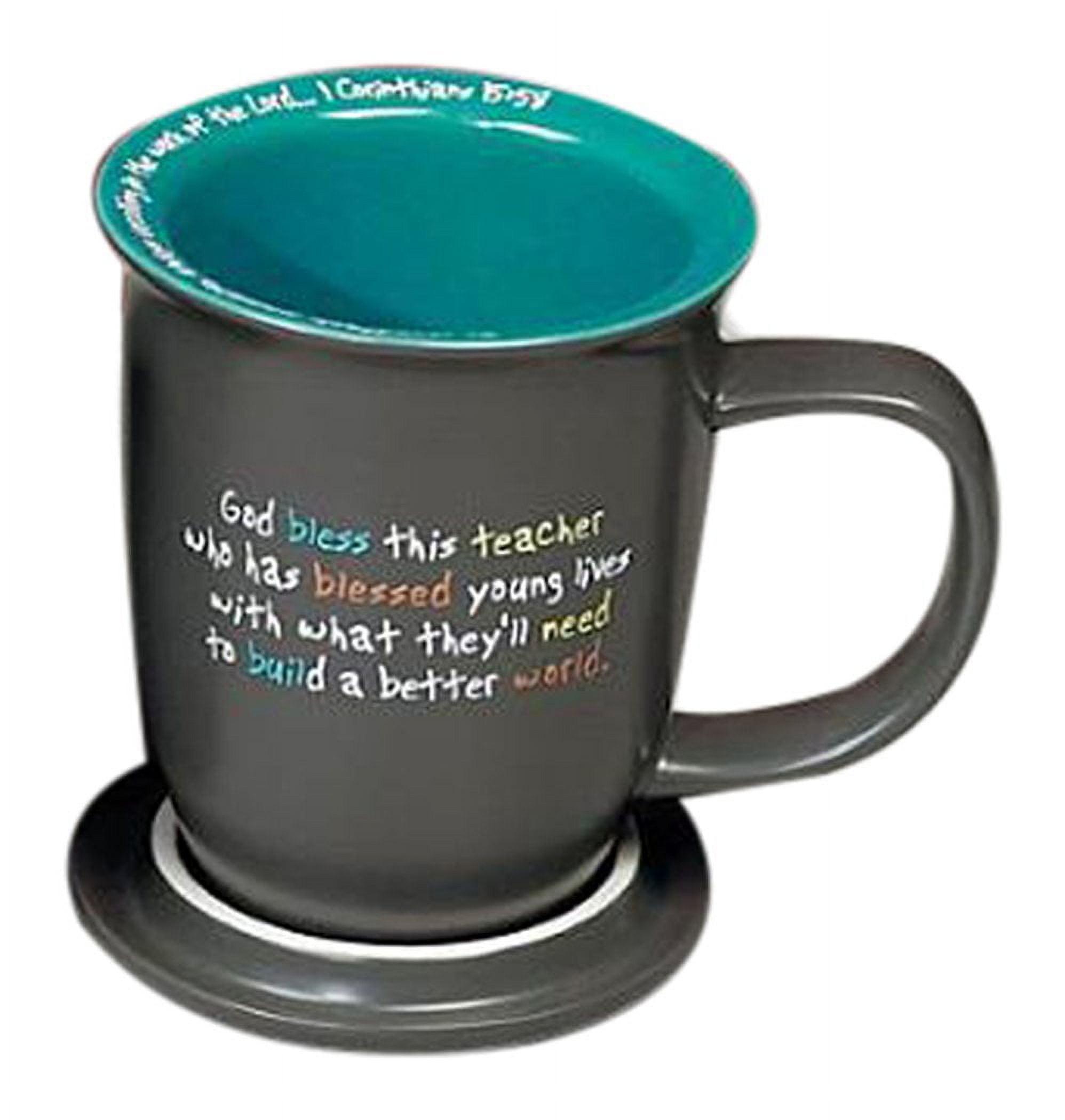 Gray Ceramic Teacher Mug with Coaster Lid