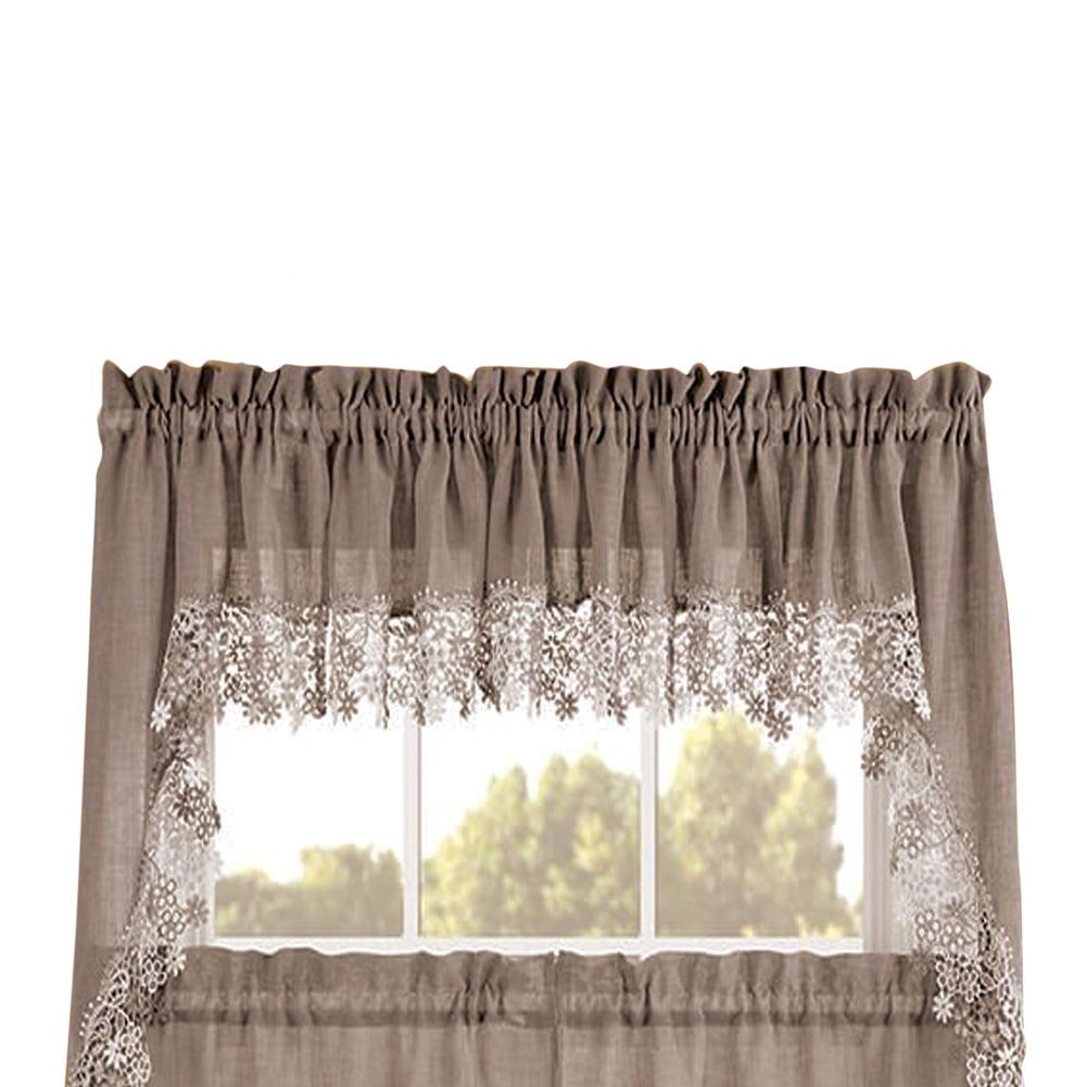 Collections Etc Renaissance Home Fashion Lillian Valance with Macrame Band, 58" X 12", Linen