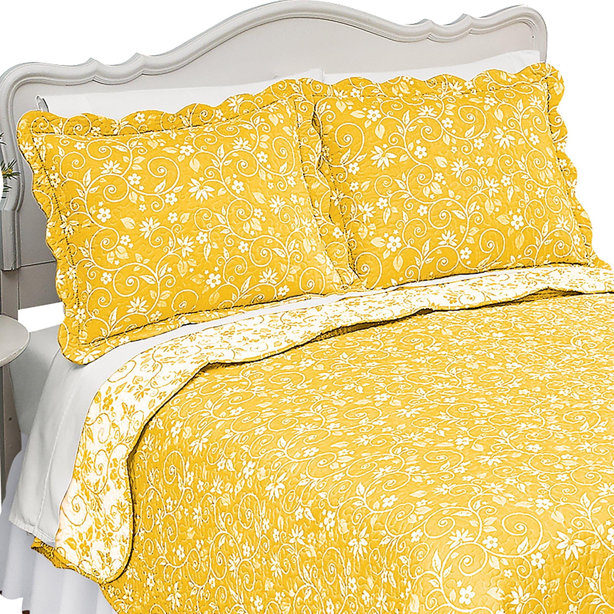 Collections Etc Reversible Floral Scroll Pillow Sham Yellow Sham, Yellow, Sham