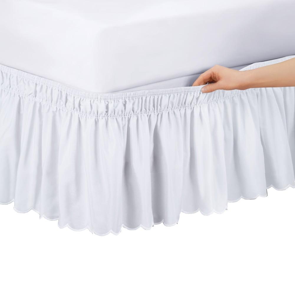 White Queen/King Scalloped Elastic Bed Wrap Around