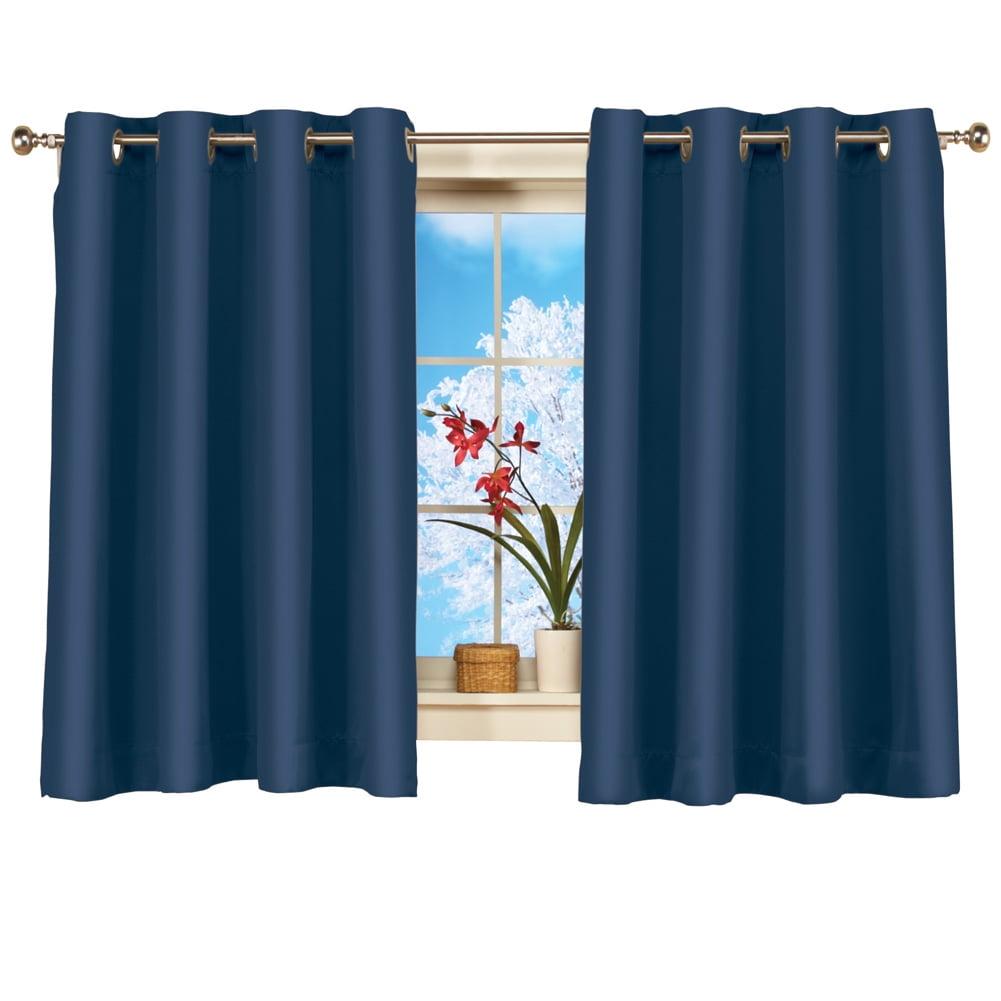 Collections Etc Short Blackout Window Curtain Panel, Energy-Efficient, Noise-Reducing and Light-Blocking Triple-Layer Technology, Grommet Top, Navy, 56" X 54"