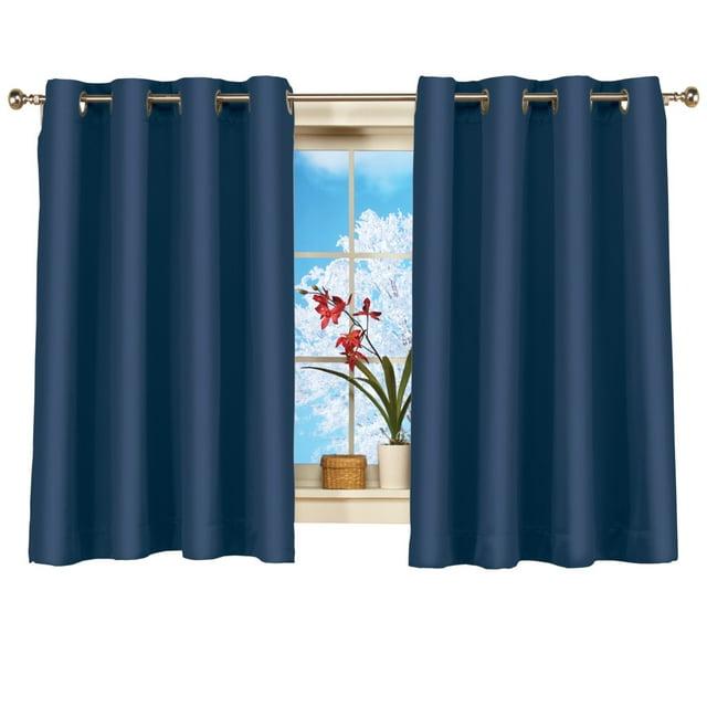 Collections Etc Short Blackout Window Curtain Panel, Energy-Efficient, Noise-Reducing and Light-Blocking Triple-Layer Technology, Grommet Top, Navy, 56" X 54"