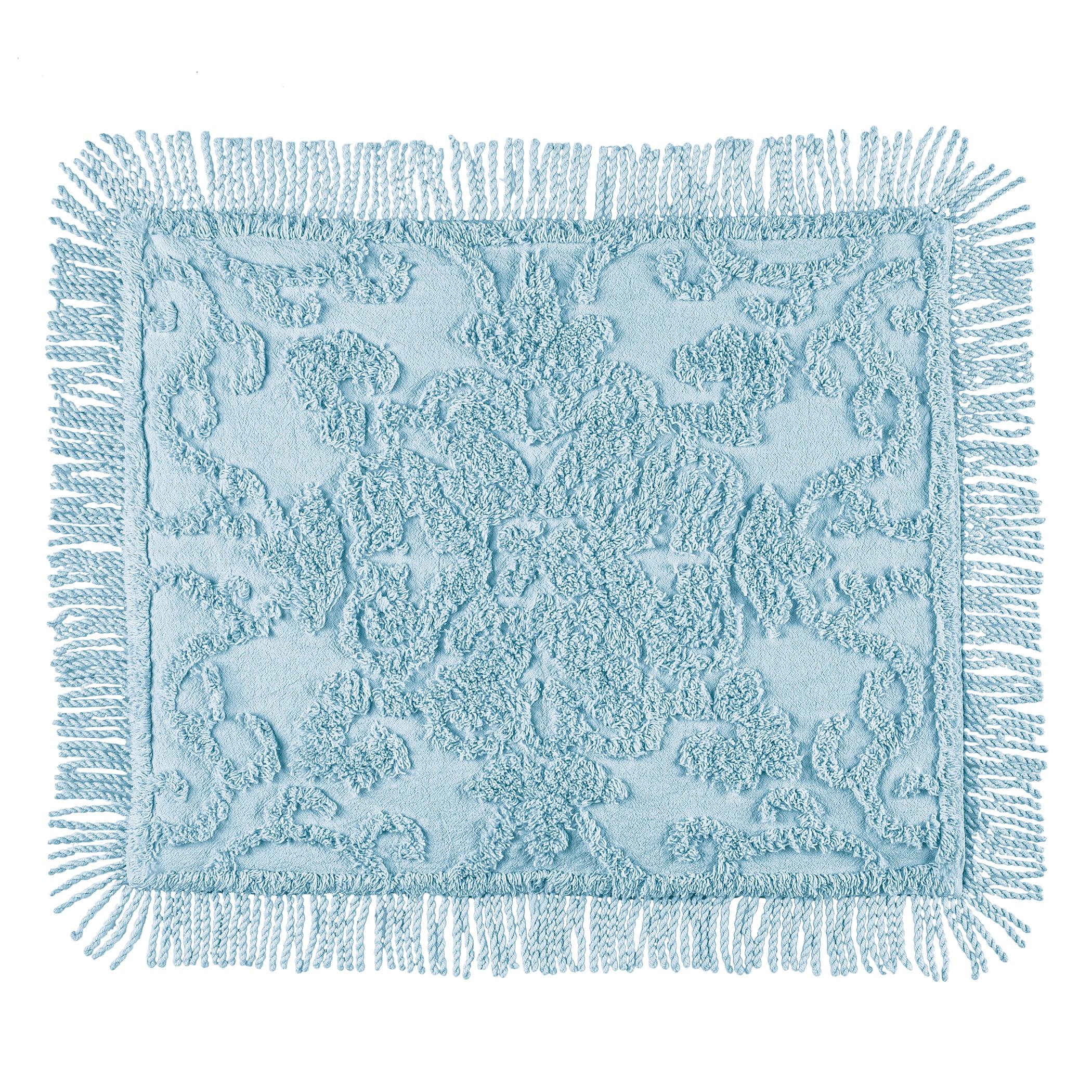 Blue Cotton and Polyester Diamond Pattern Chenille Pillow Sham