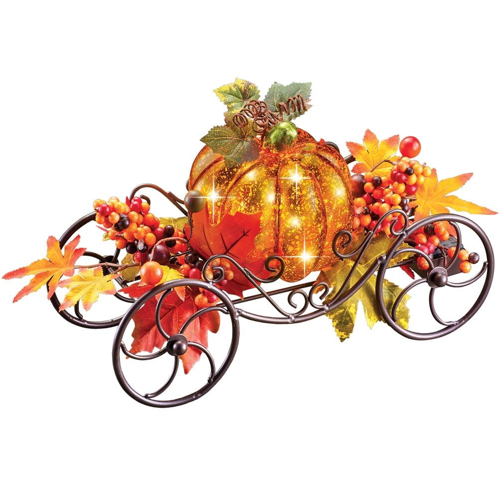 Collections Etc Solar Pumpkin Light Up Wagon, Fall Outdoor Décor, Metal