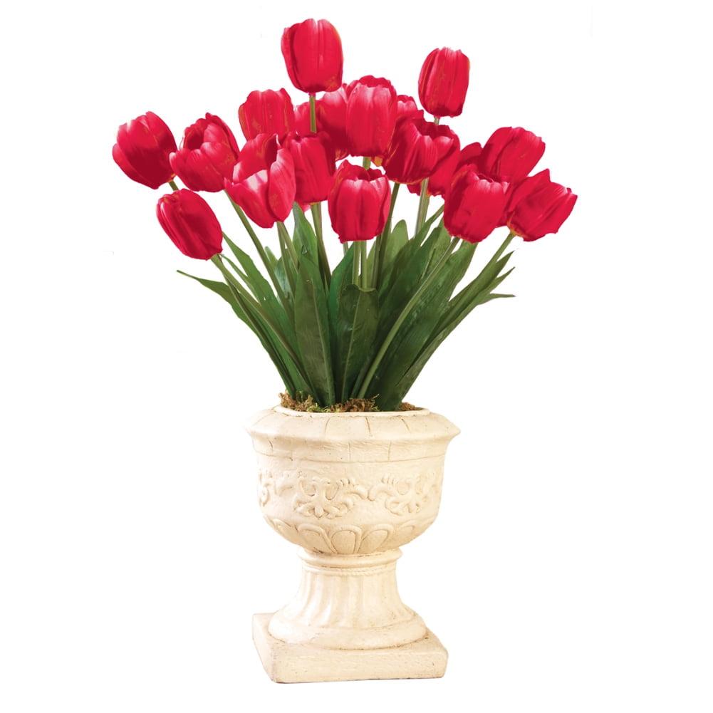 Collections Etc Springtime Tulip Bushel Artificial Maintenance-Free Bouquet Bush - Set of 3, Red