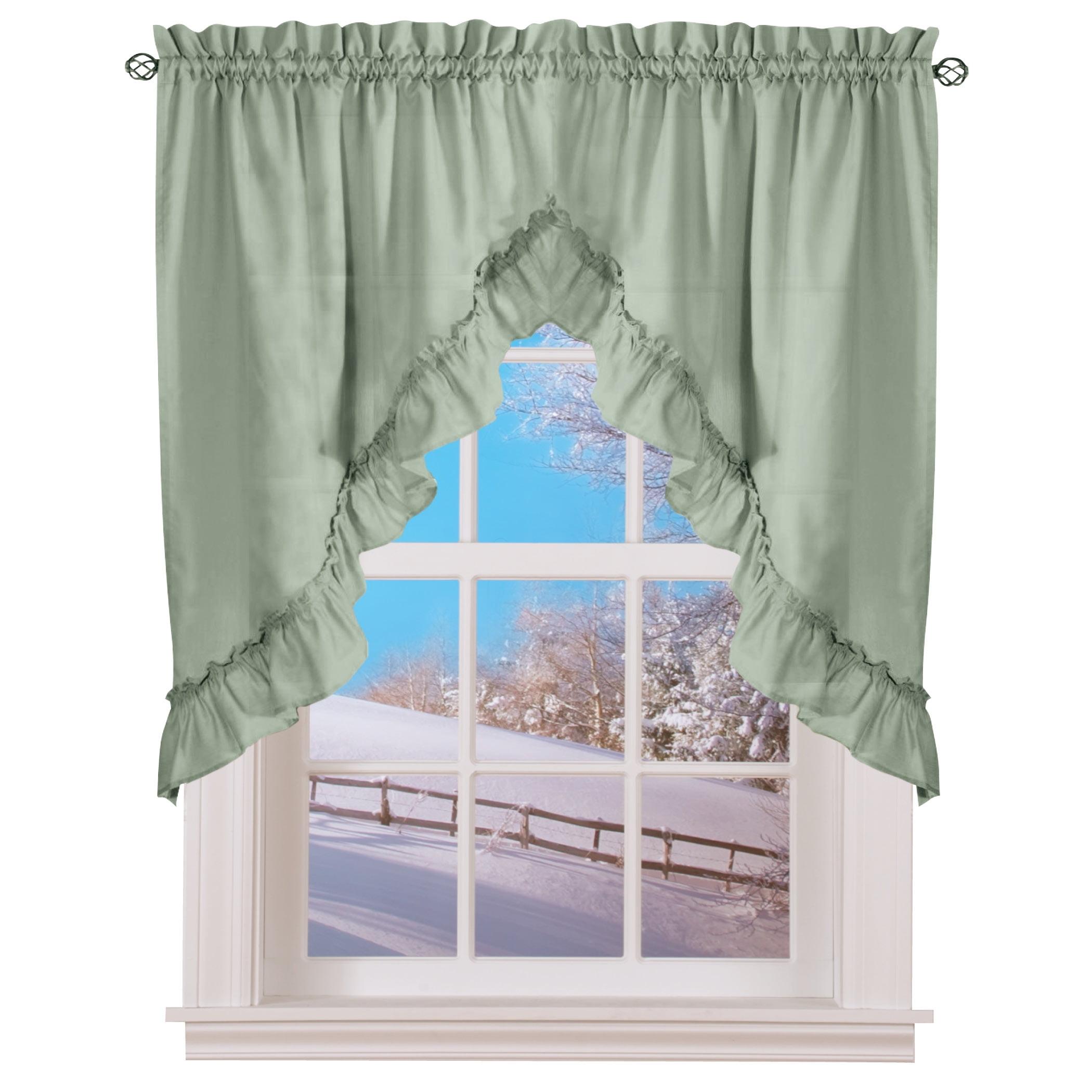 Ellis Stacey 1.5" Rod Pocket High Quality Fabric Solid Color Window Ruffled Swag 60"x38" Sage