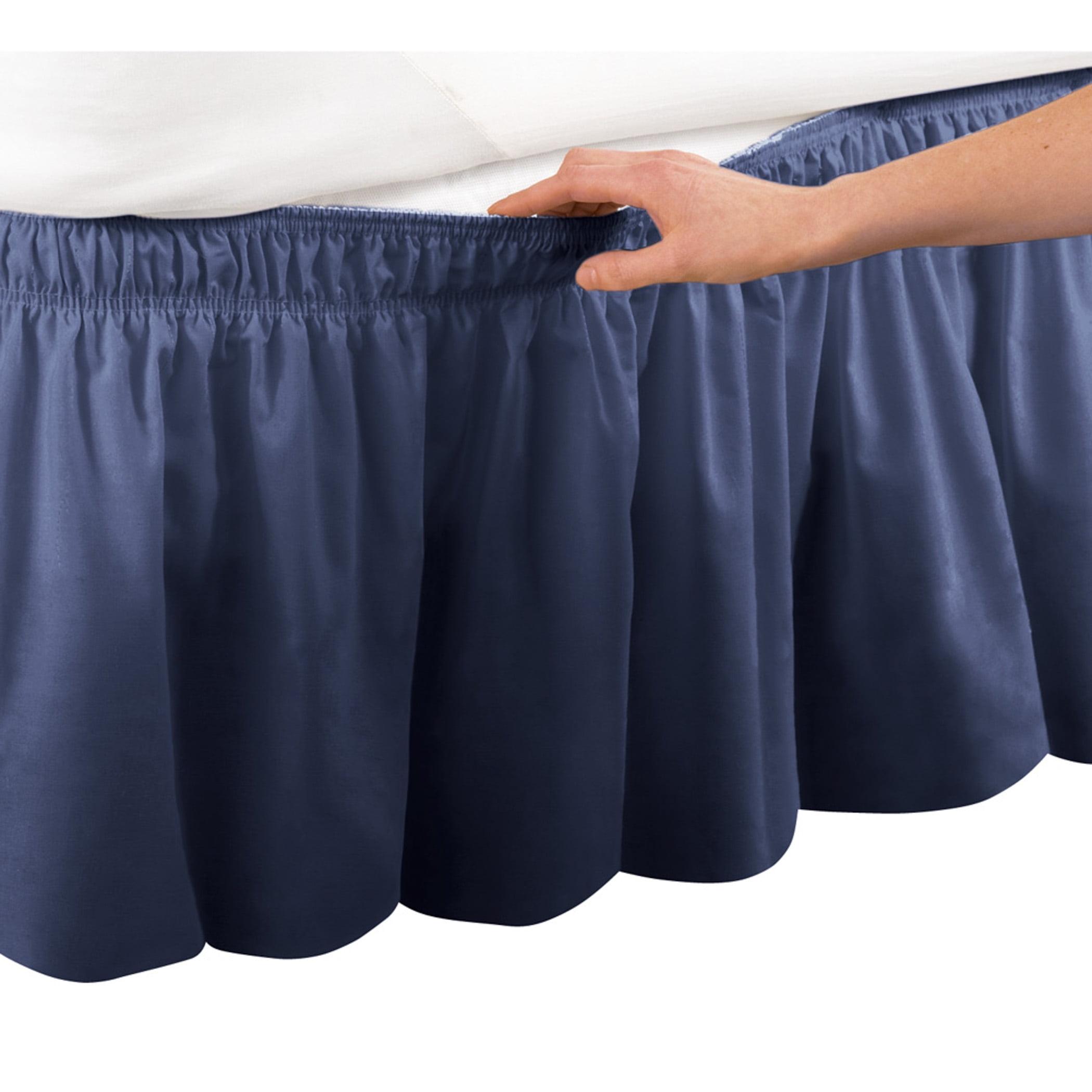 Collections Etc Wrap Around Bed Skirt, Easy Fit Elastic Dust Ruffle, Navy, Queen/King