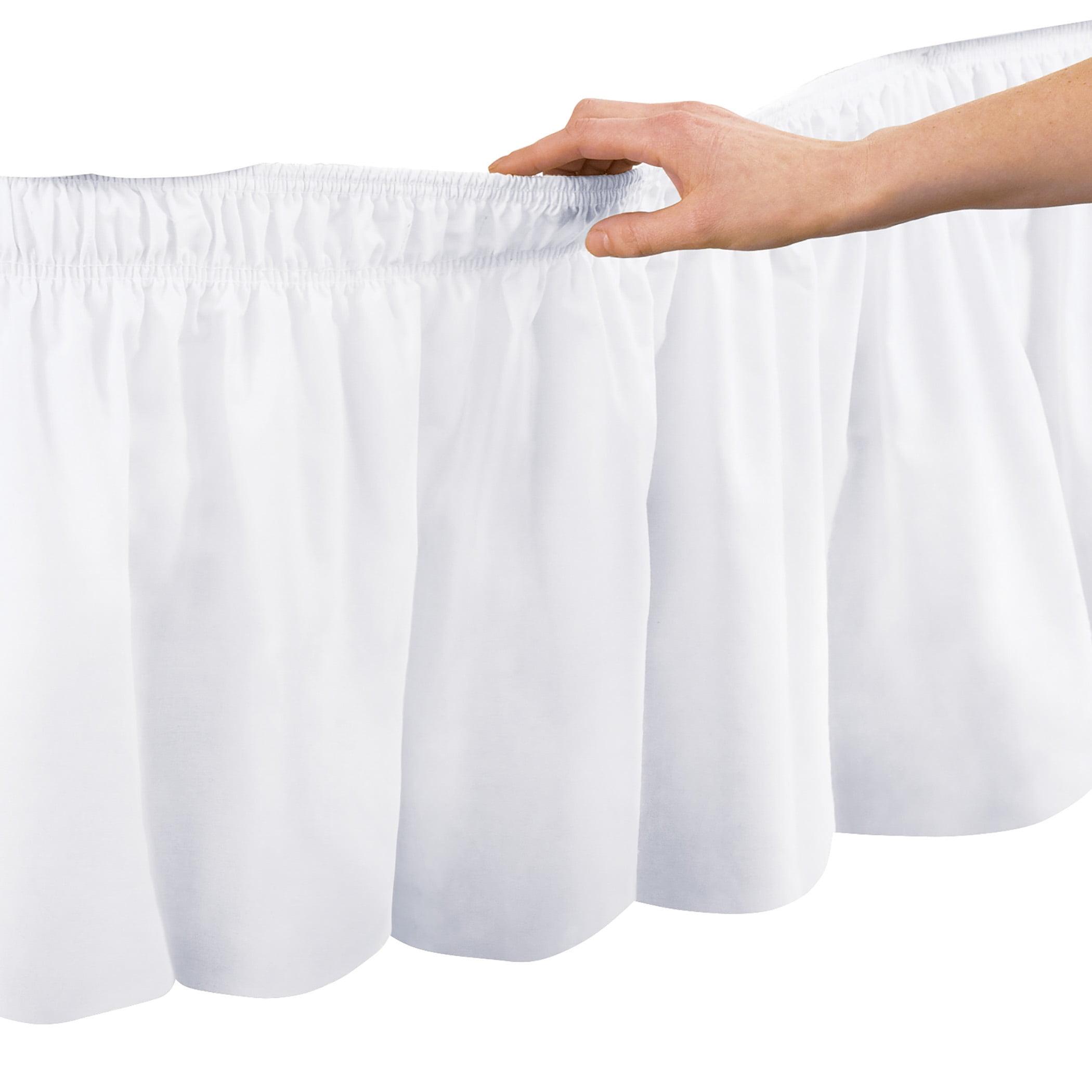 Collections Etc Wrap Around Bed Skirt, Easy Fit Elastic Dust Ruffle, White, Queen/King