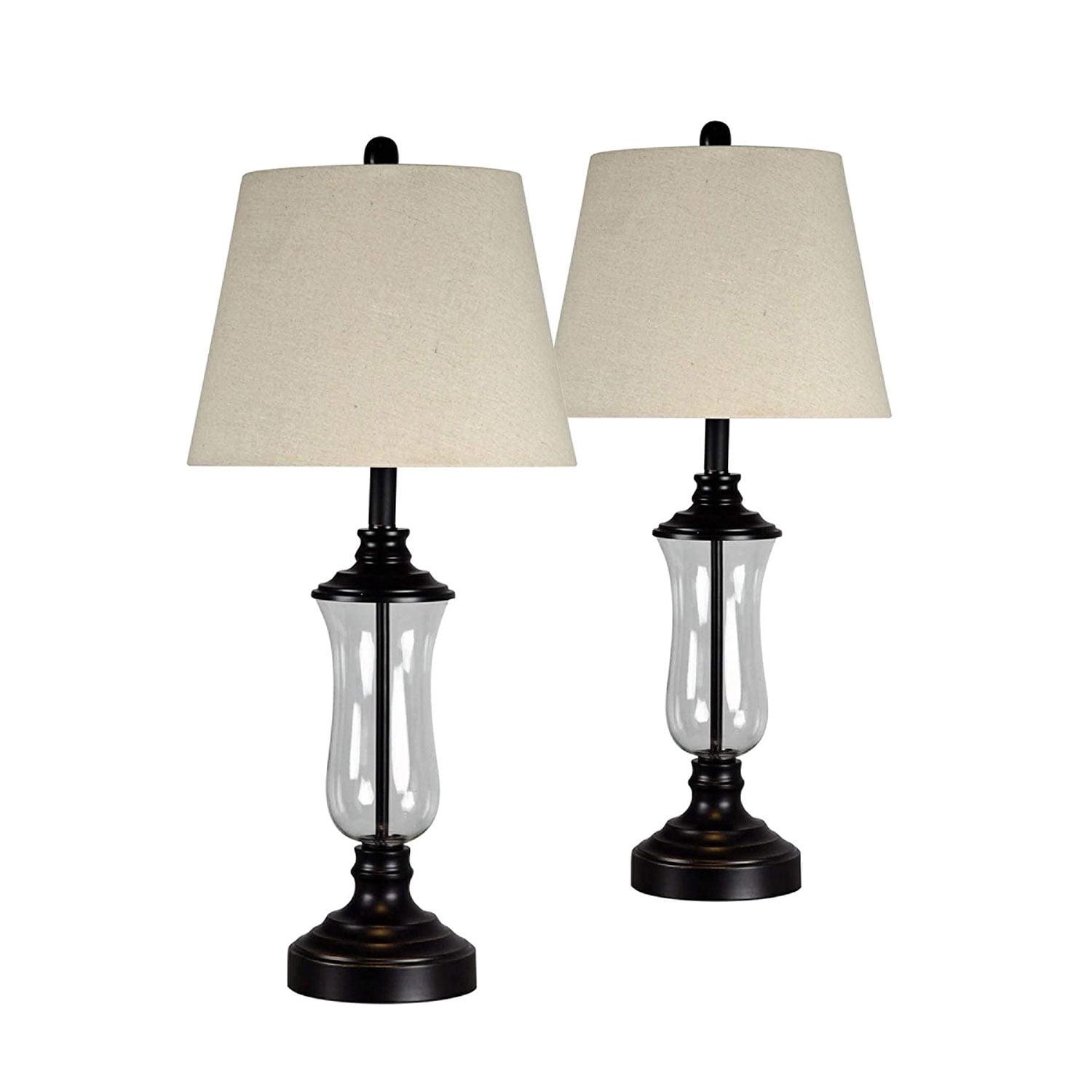 Elegant Bronze Duo 30" Traditional Table Lamp Set with Beige Shades