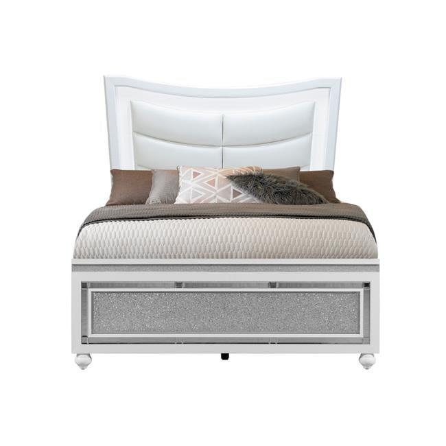 Collete White Full Bed with LED Lighted Headboard and Drawer