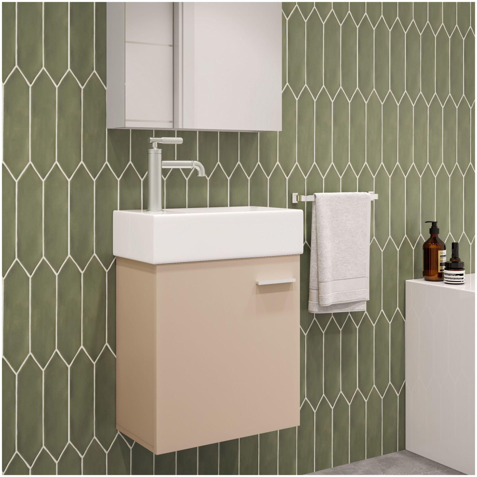 Sandstone Wall-Mounted Bathroom Vanity with White Sink