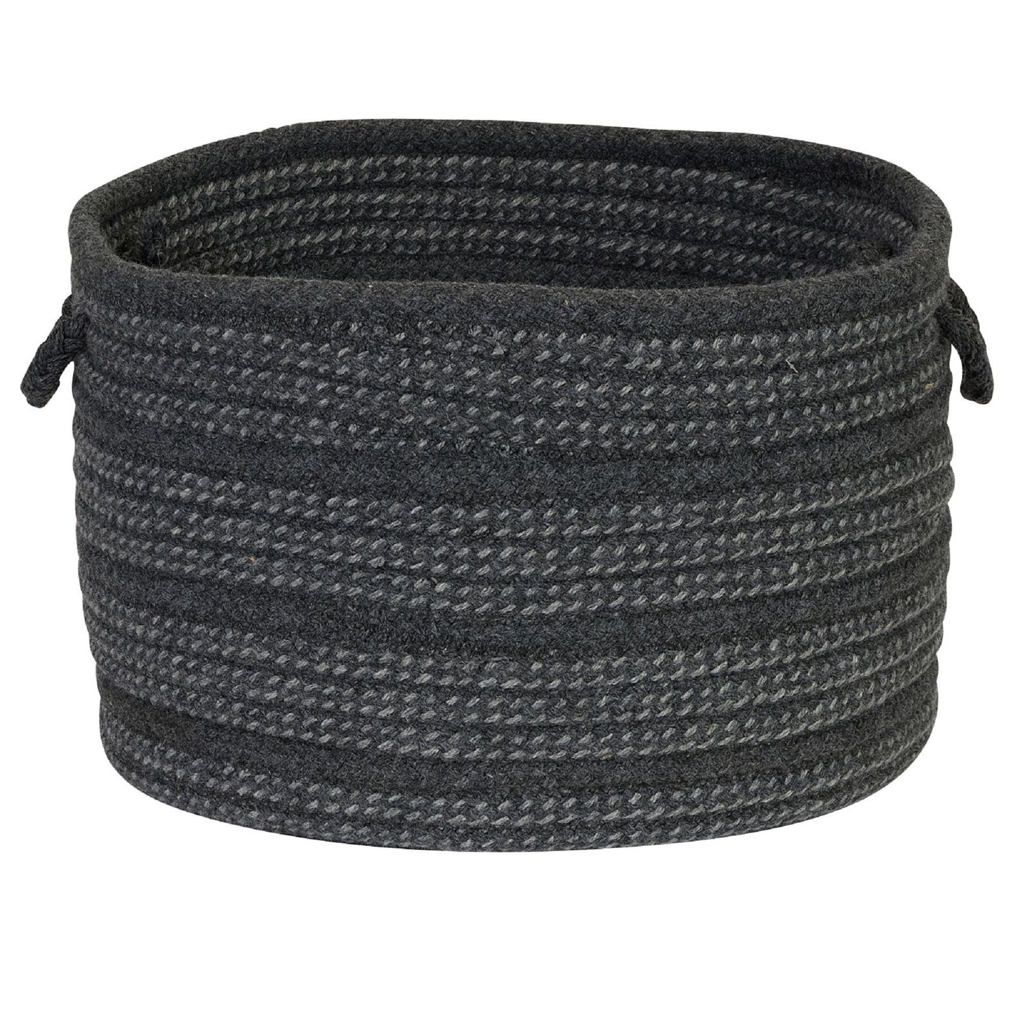 Charcoal and Neutral Gray Round Braided Basket with Handles