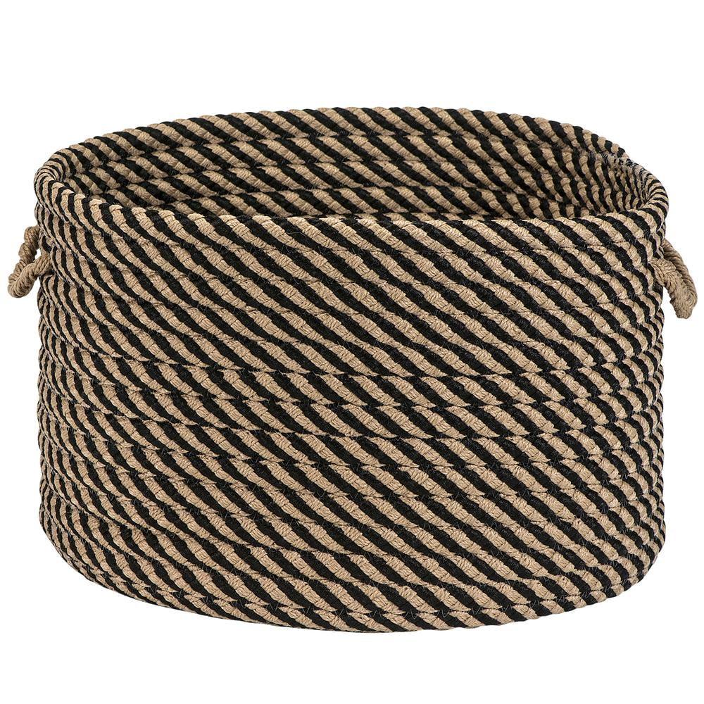 Cabana Coastal Black and Beige 15" Round Braided Storage Basket