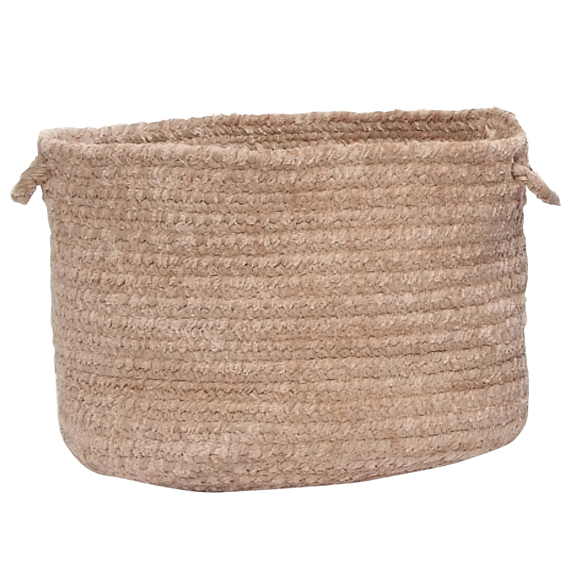 Beige Chenille Handmade Round Braided Basket, 18"