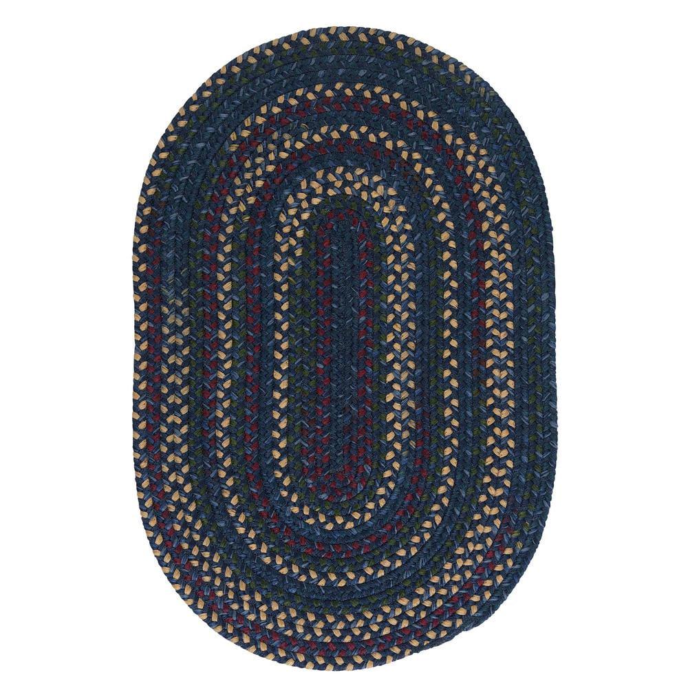 Indigo Blue and Green Braided Oval Wool Rug 2' x 3'