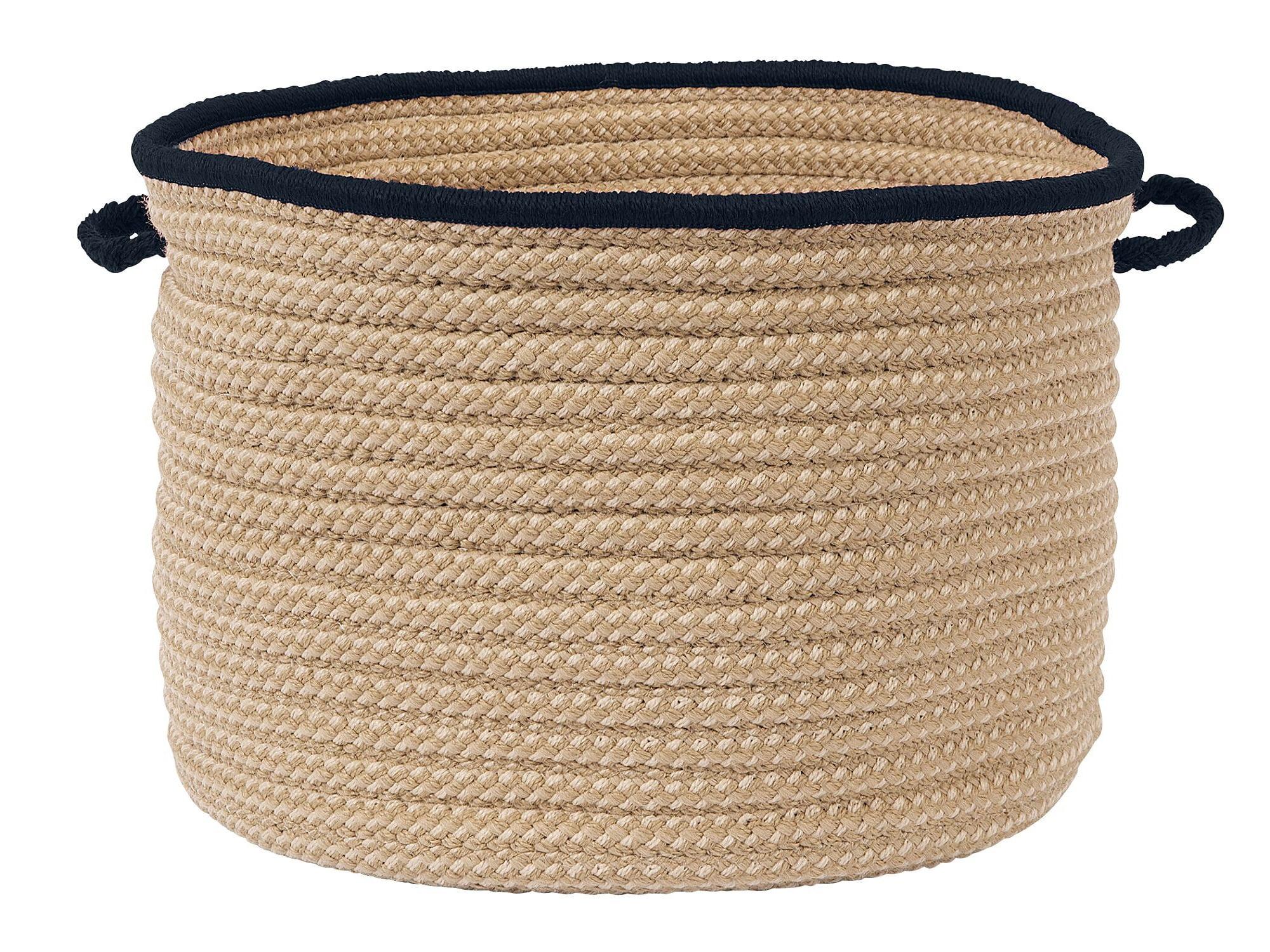 Navy and Beige Braided Polypropylene Basket, 24" x 14"