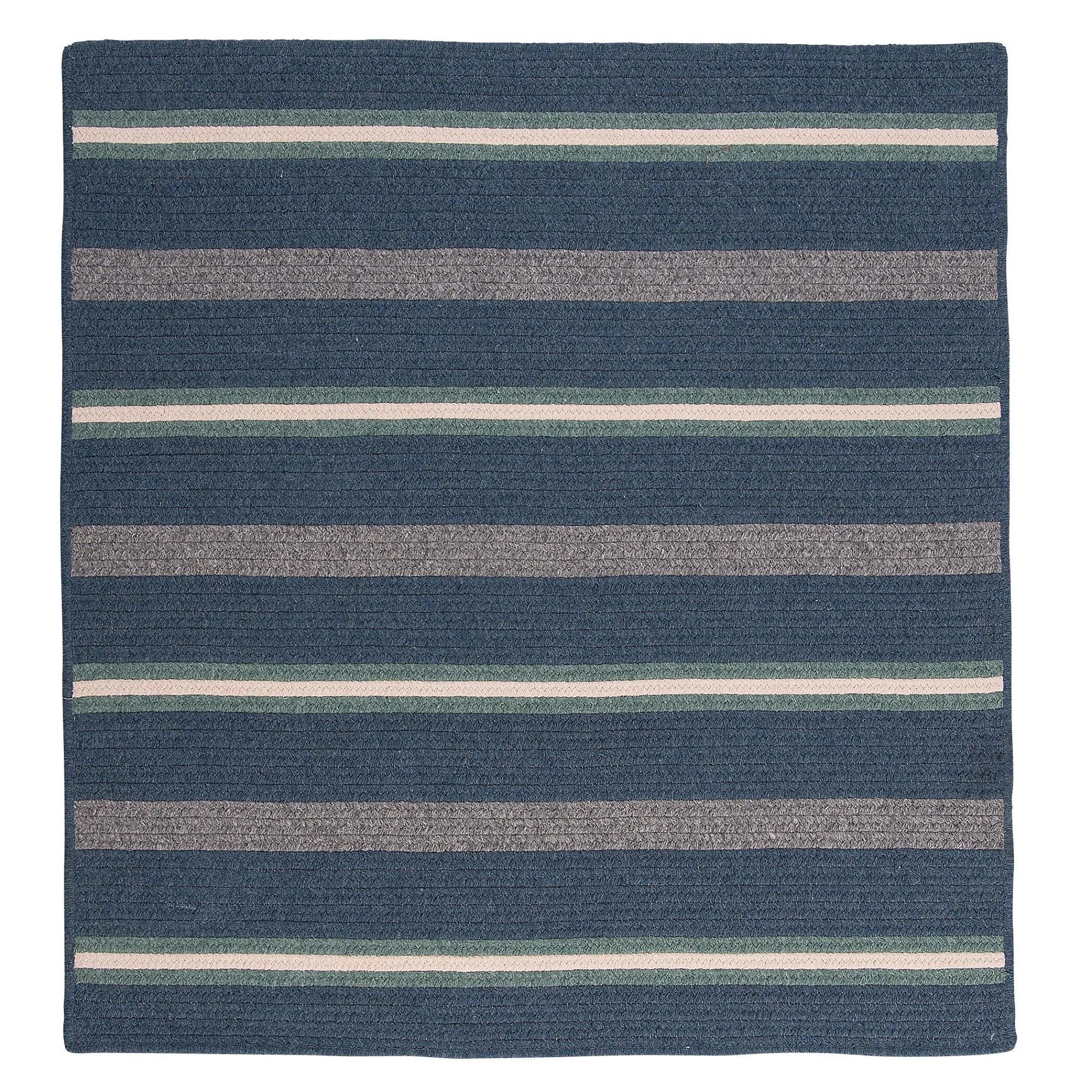 Salisbury Square 6ft Blue Stripe Braided Wool Blend Rug