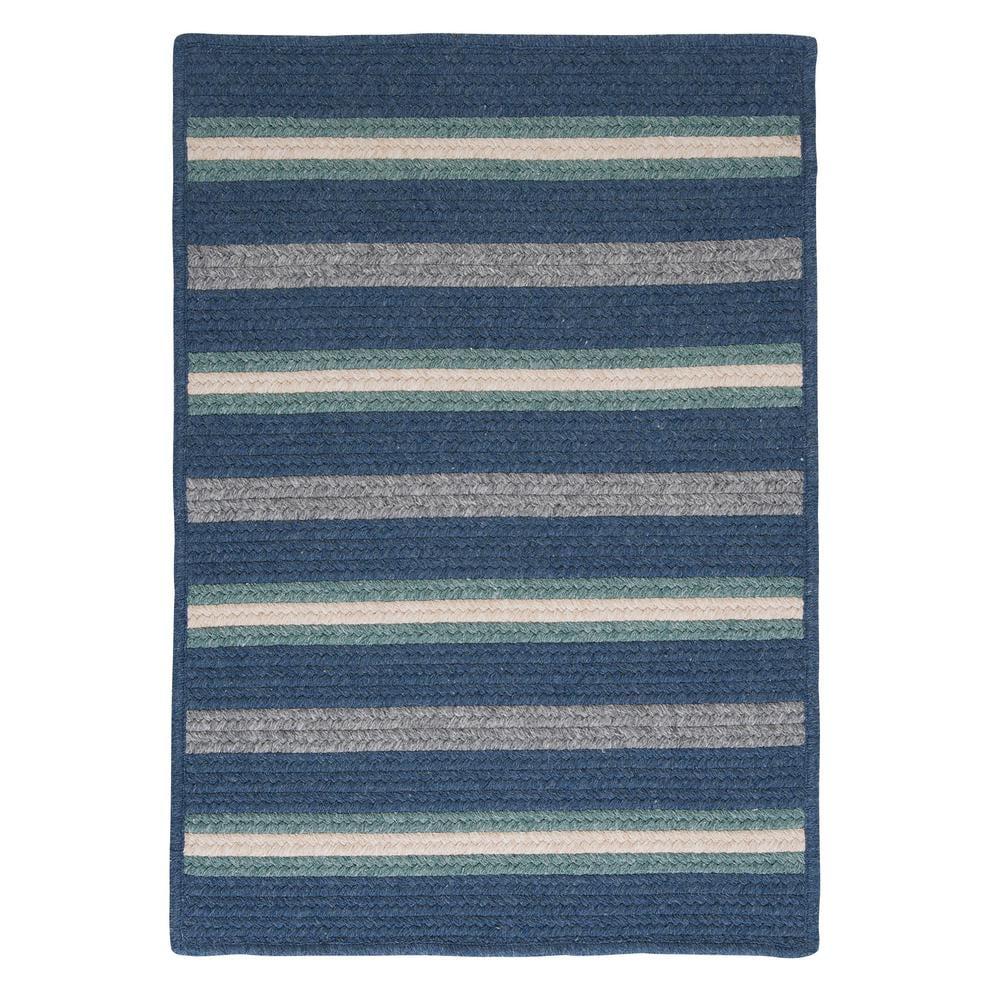 Salisbury Square 6ft Blue Stripe Braided Wool Blend Rug