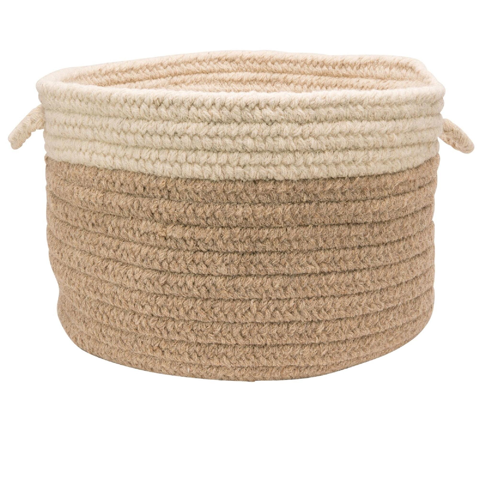 Chunky Braided Wool Storage Basket in Beige and Cream