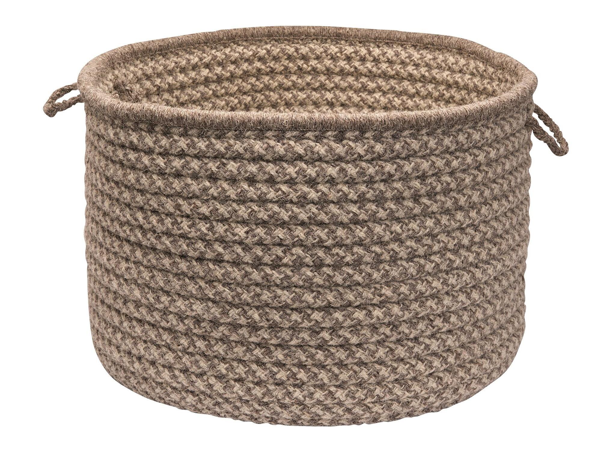 Natural Wool Houndstooth Latte 14" Round Storage Basket