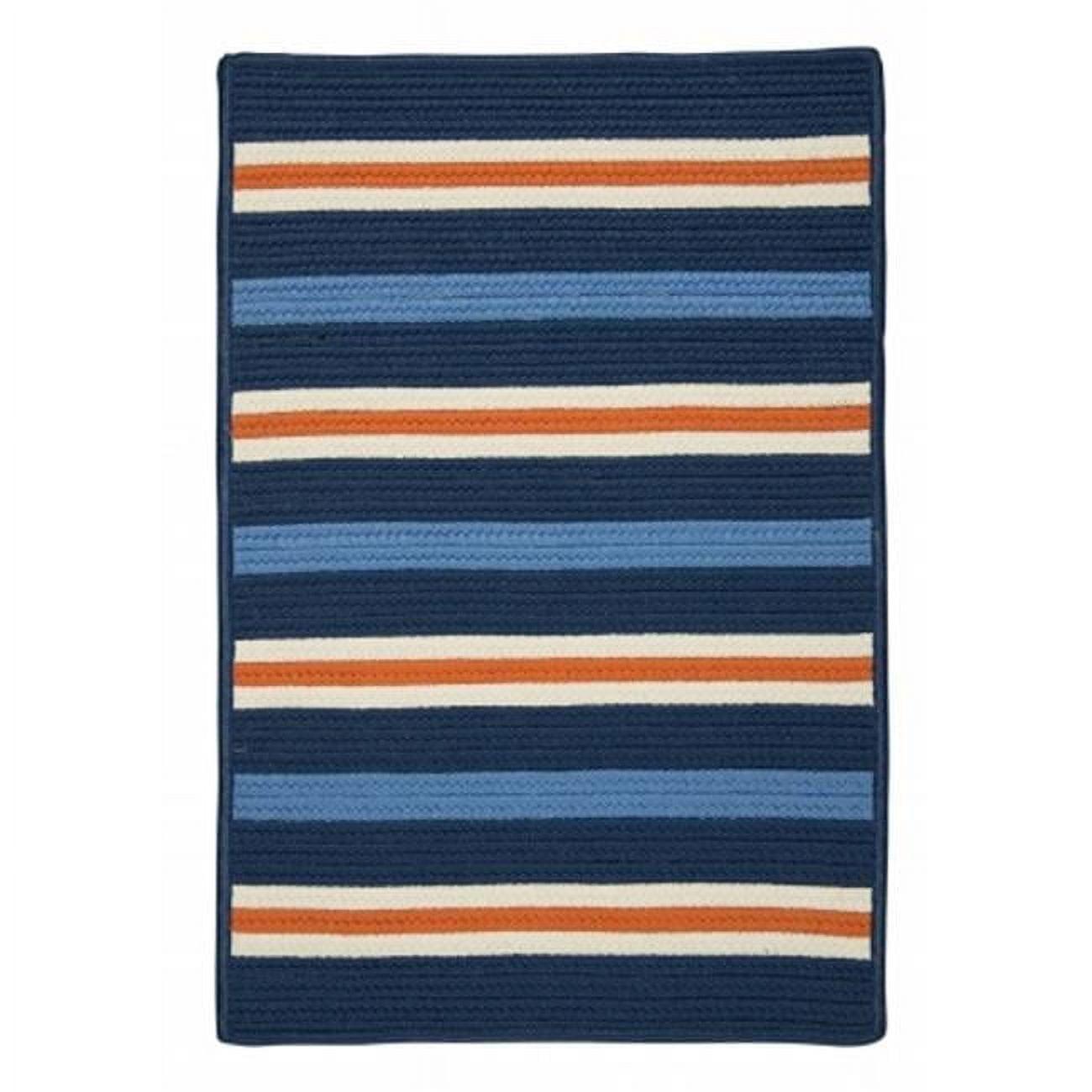 Set Sail Blue and Orange Stripe Braided 3'x5' Synthetic Rug