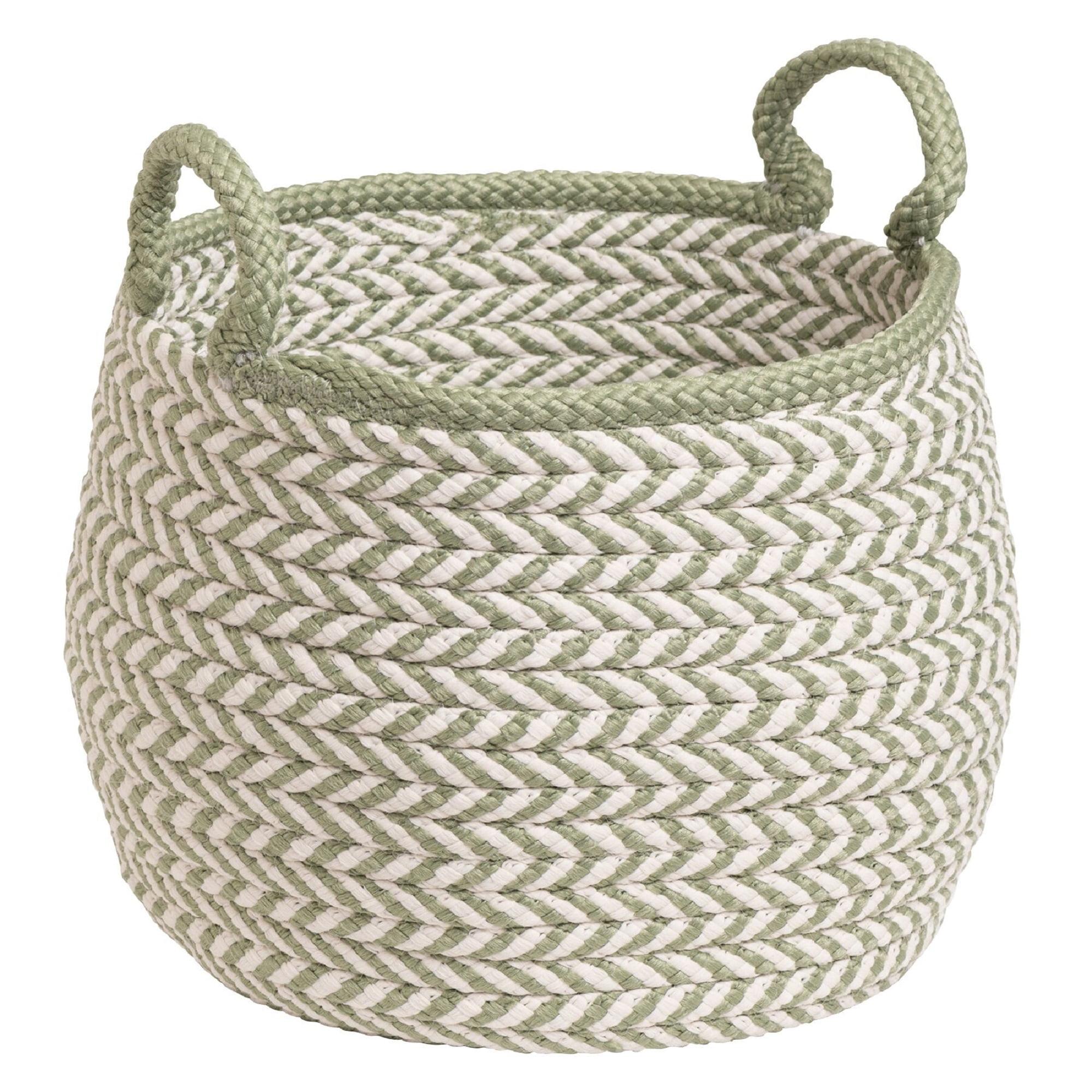 Chevron-Weave White & Green Polypropylene Basket 18"x18"x17"