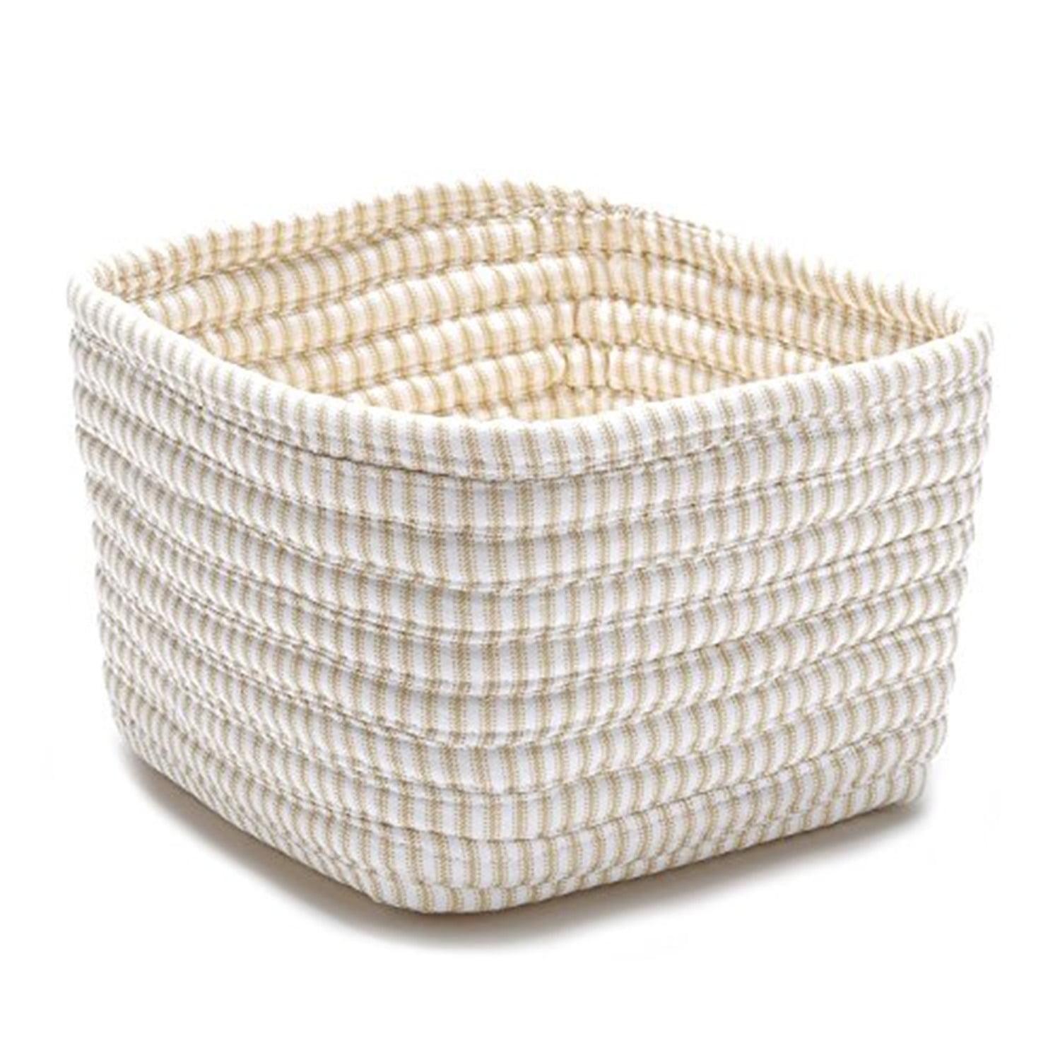 Canvas Ticking Stripe Soft Square Storage Basket 11"x11"x8"