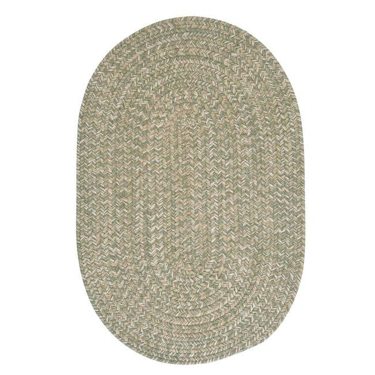 Tweed Palm 9' Oval Braided Wool-Blend Runner, Green and Blue