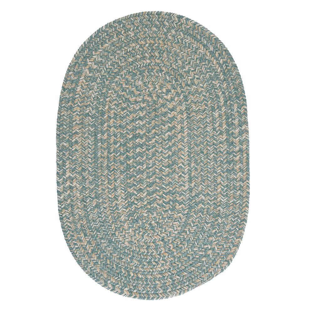 Teal and Neutral Oval Braided Wool Blend Area Rug 3'x5'