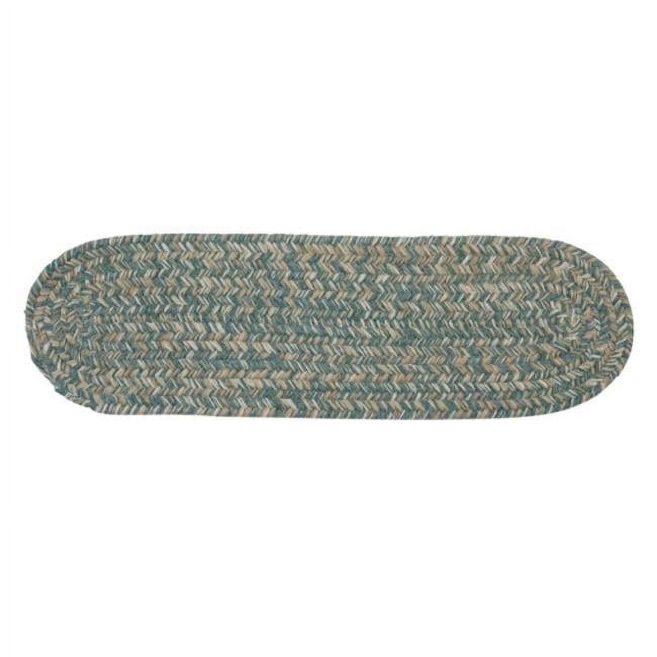 Teal and Beige Wool Blend Braided Stair Tread 8"x28"