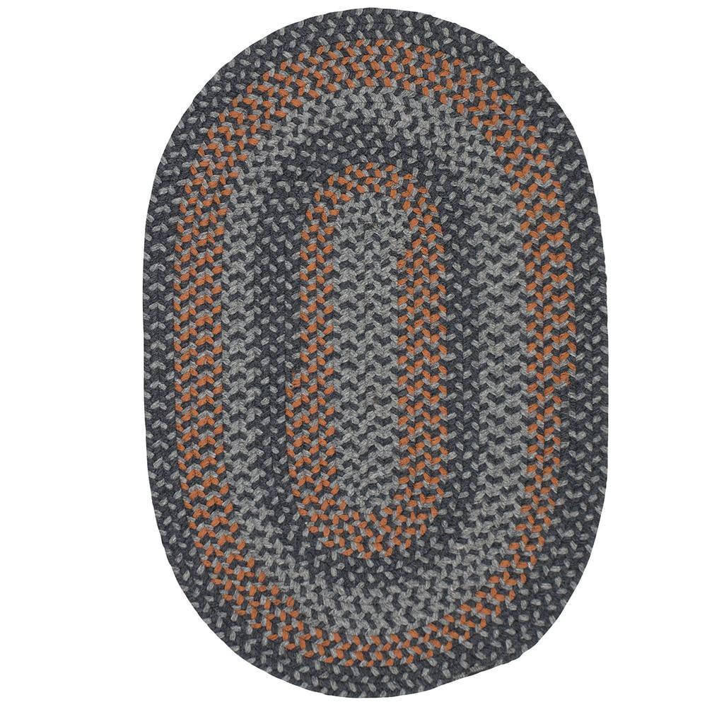 Charcoal & Orange Braided Wool Oval Runner Rug 2'x6'