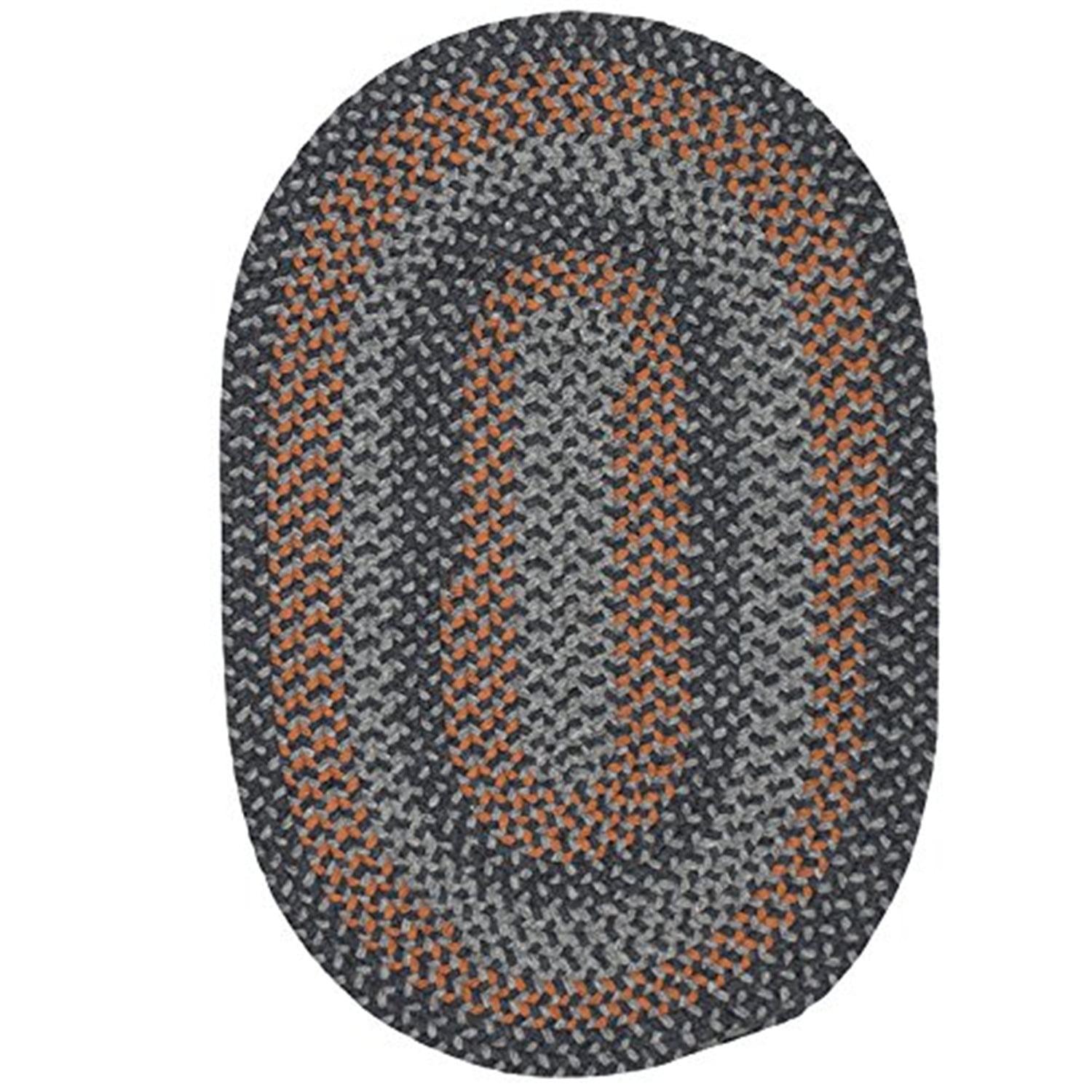 Charcoal & Orange Braided Wool Oval Runner Rug 2'x6'