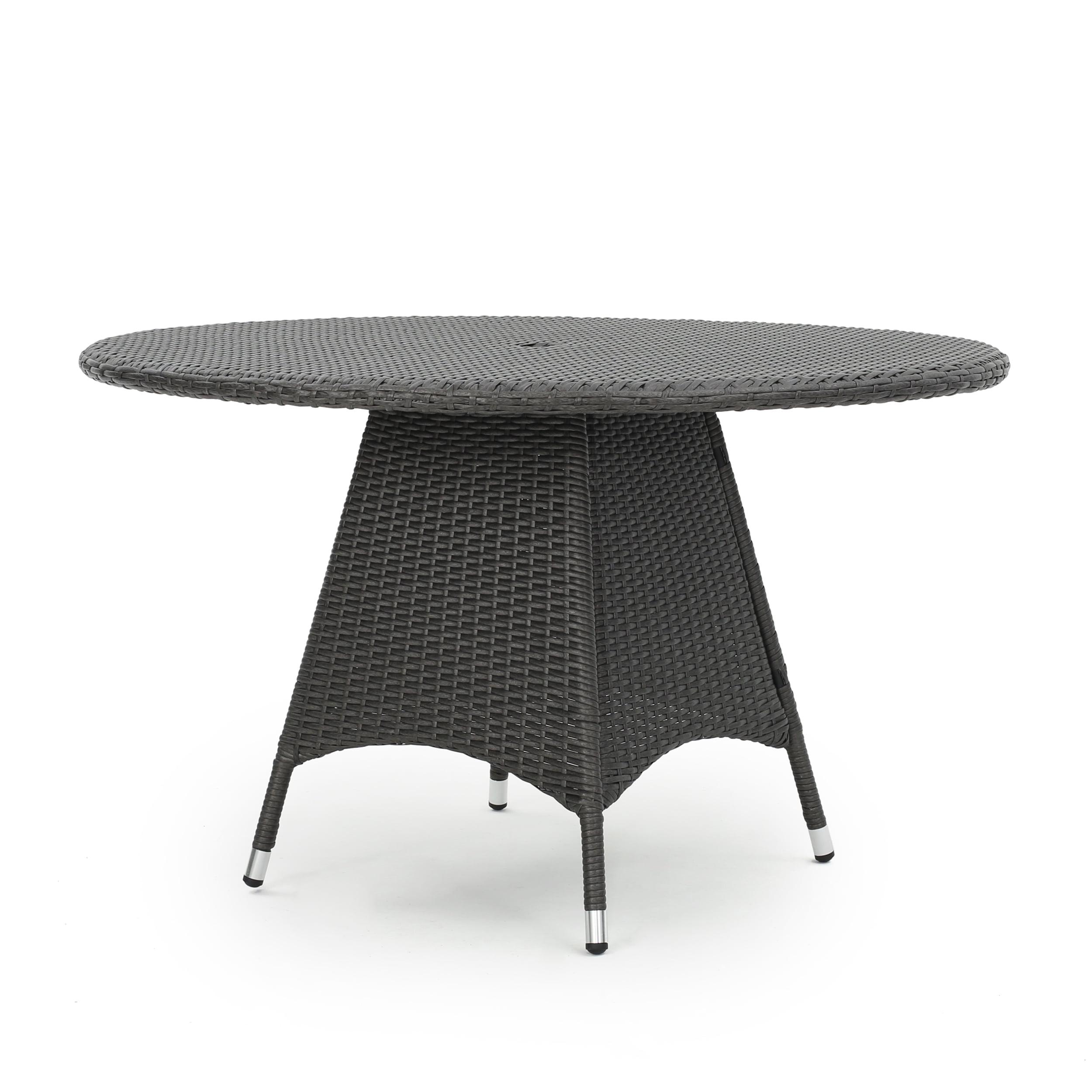 Gray Wicker Round Outdoor Dining Table with Iron Frame