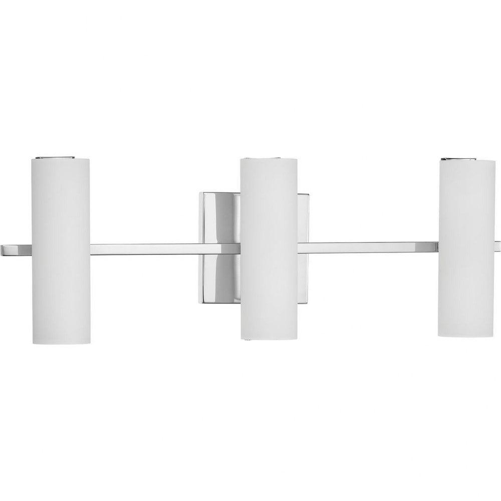 Progress Lighting Colonnade 3-Light Bath, Brushed Nickel, Tubular Etched Glass Shade