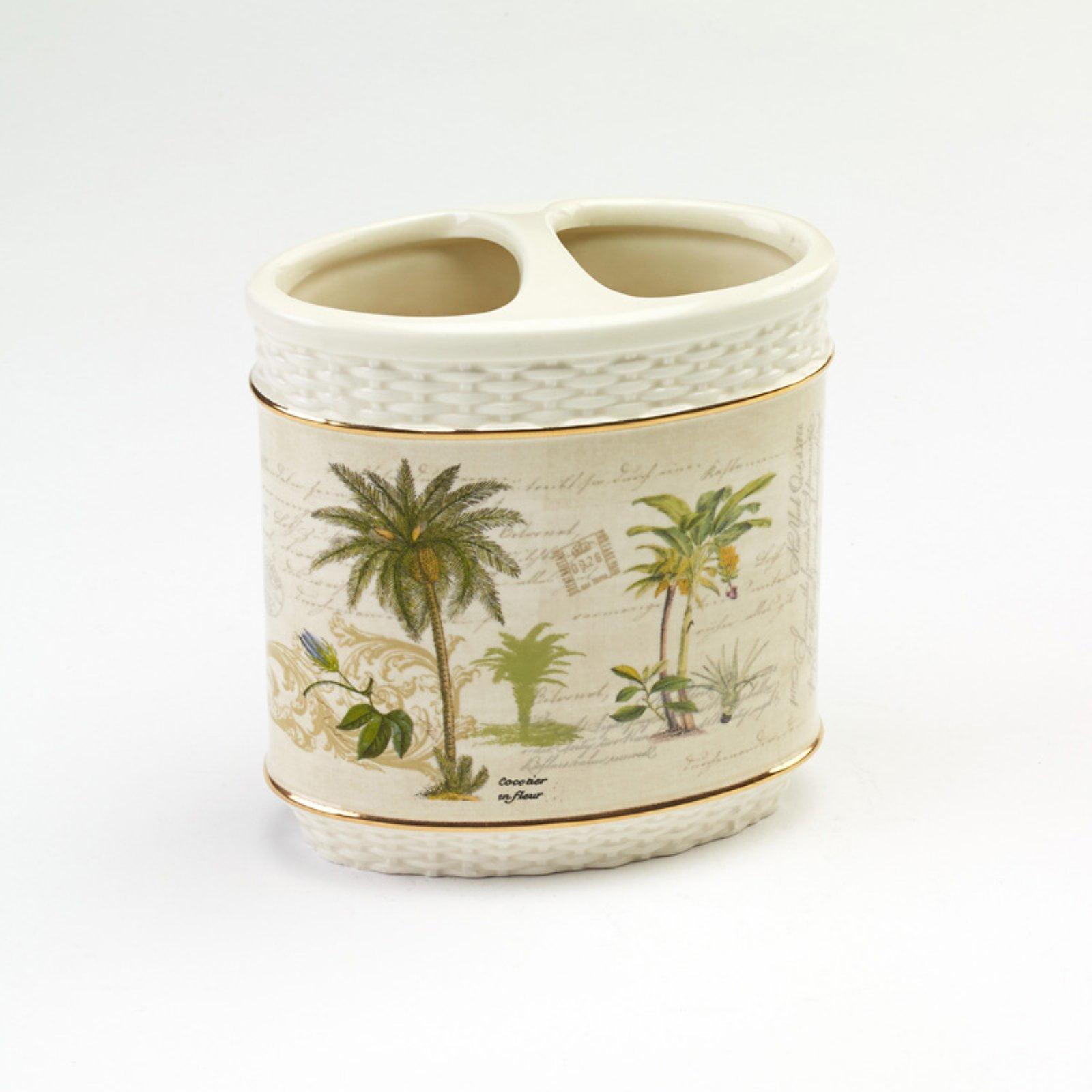 Ivory Ceramic Tropical Palm Tree Toothbrush Holder