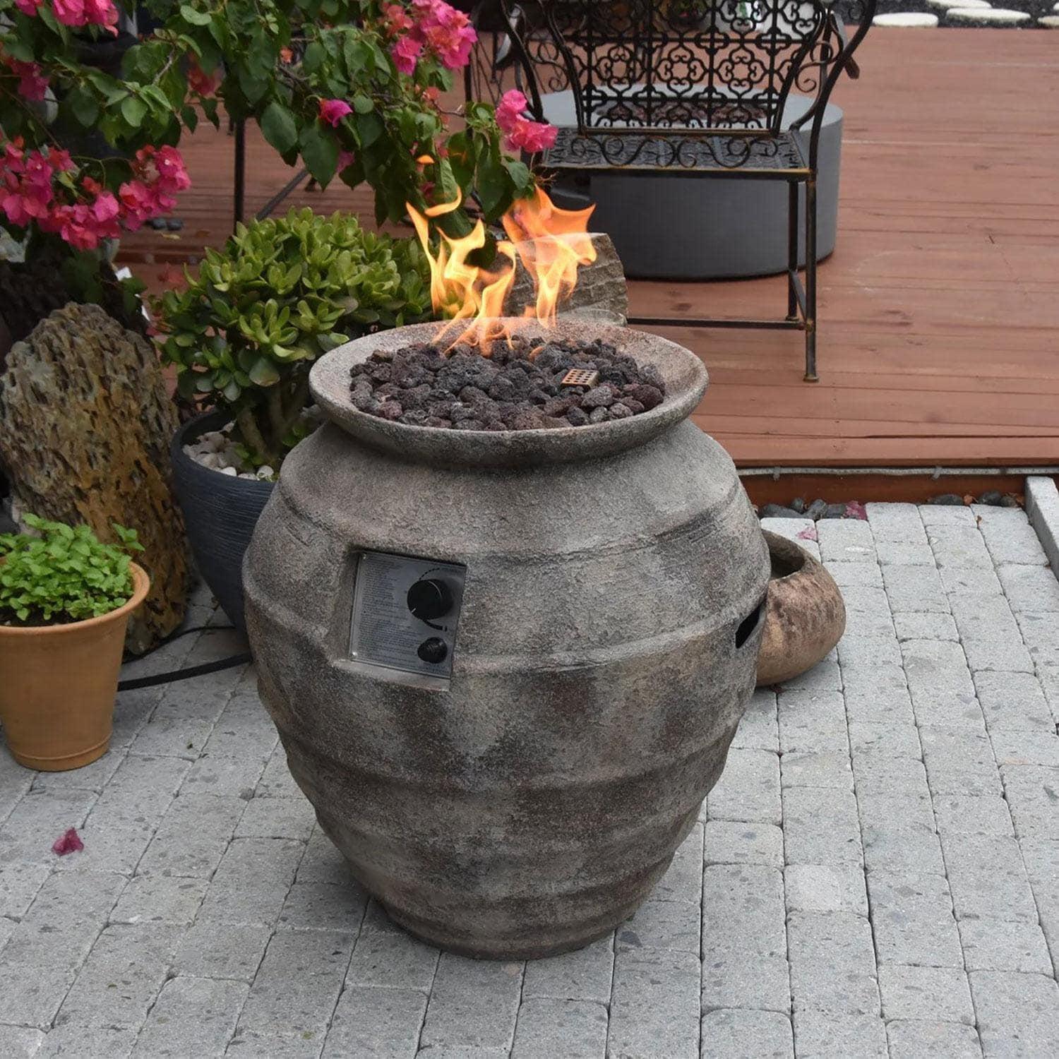 Round Brown Concrete Propane Fire Pit Table