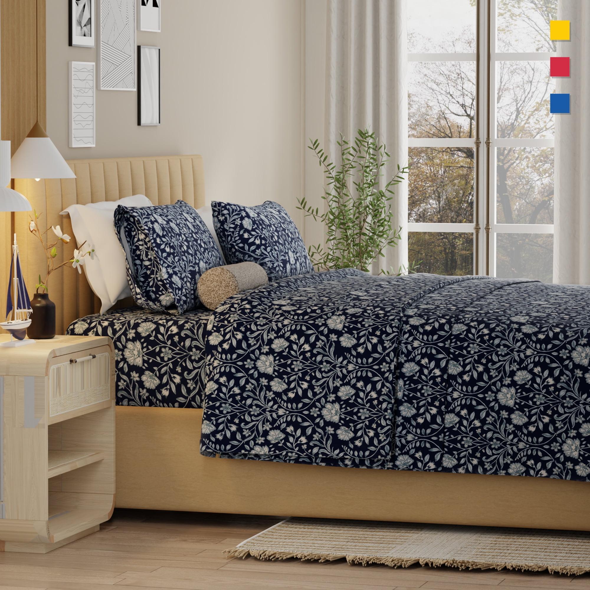 Color Sense 100% Cotton Percale Cool & Crisp 4-Piece Sheet Set Full Adorn Floral